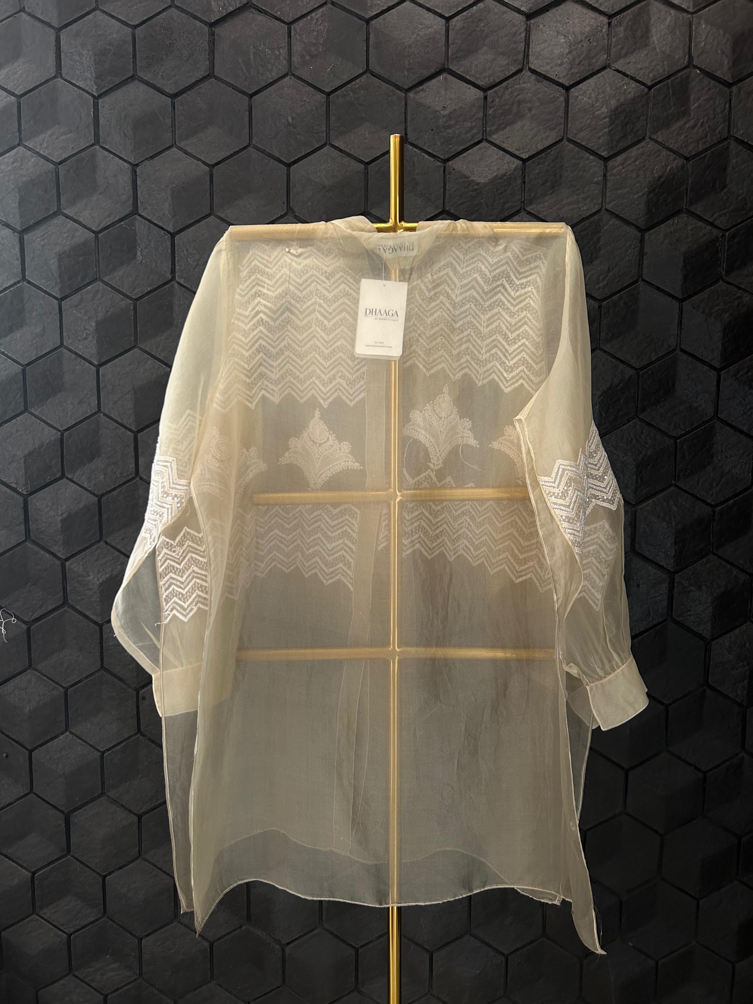 Beige organza chikankari shirt