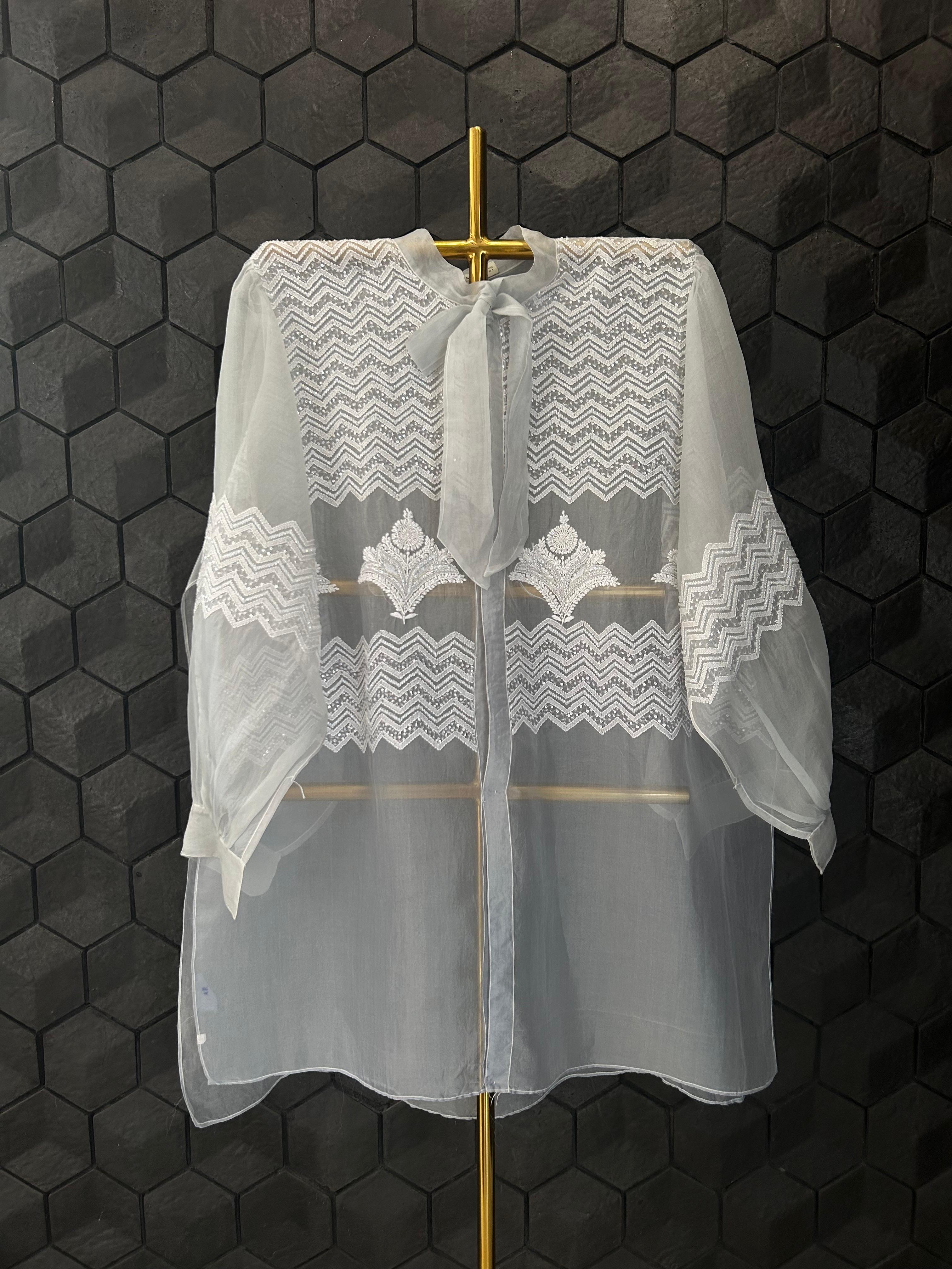 Powder blue chikankari shirt