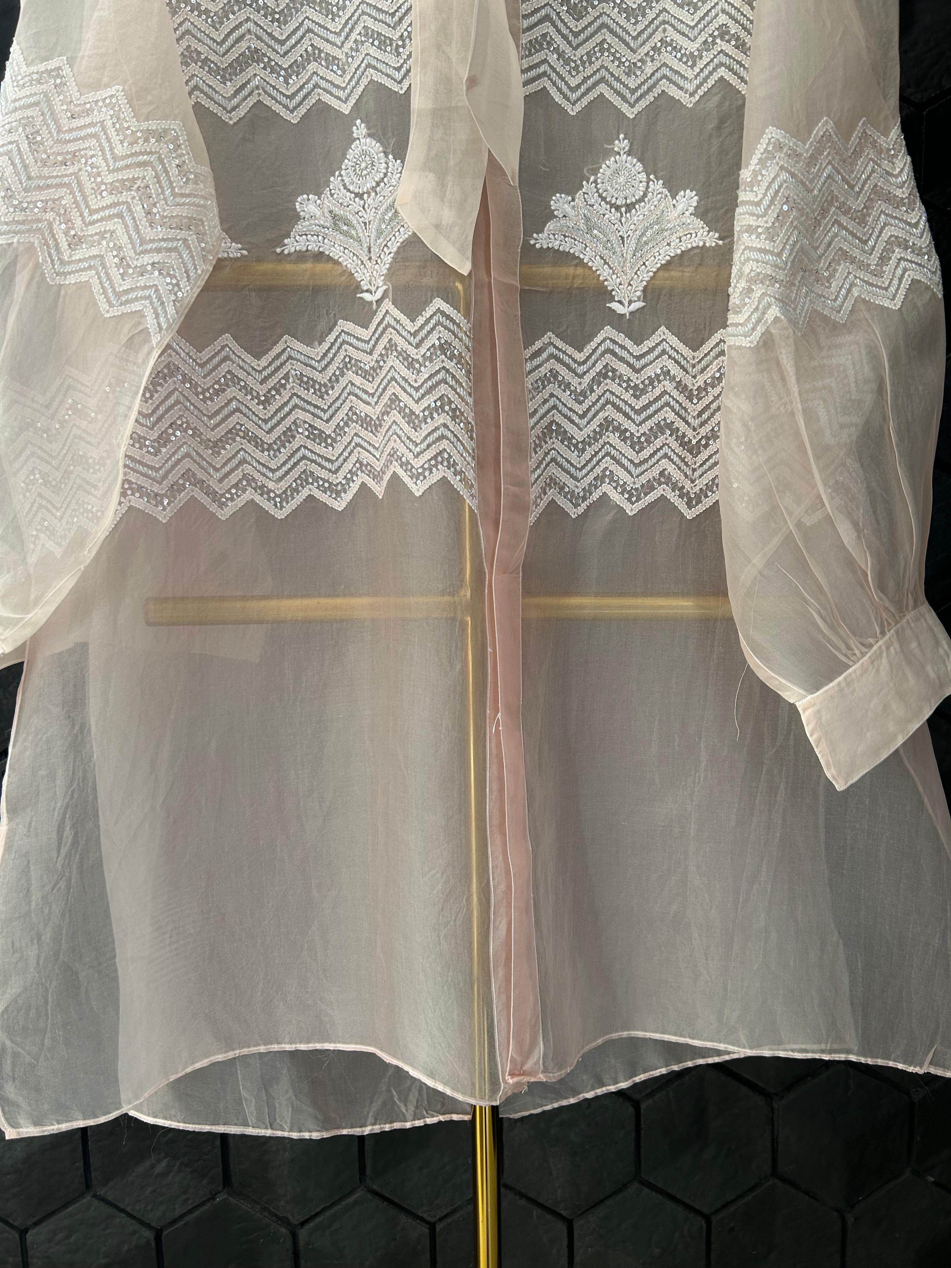 Pink organza chikankari shirt