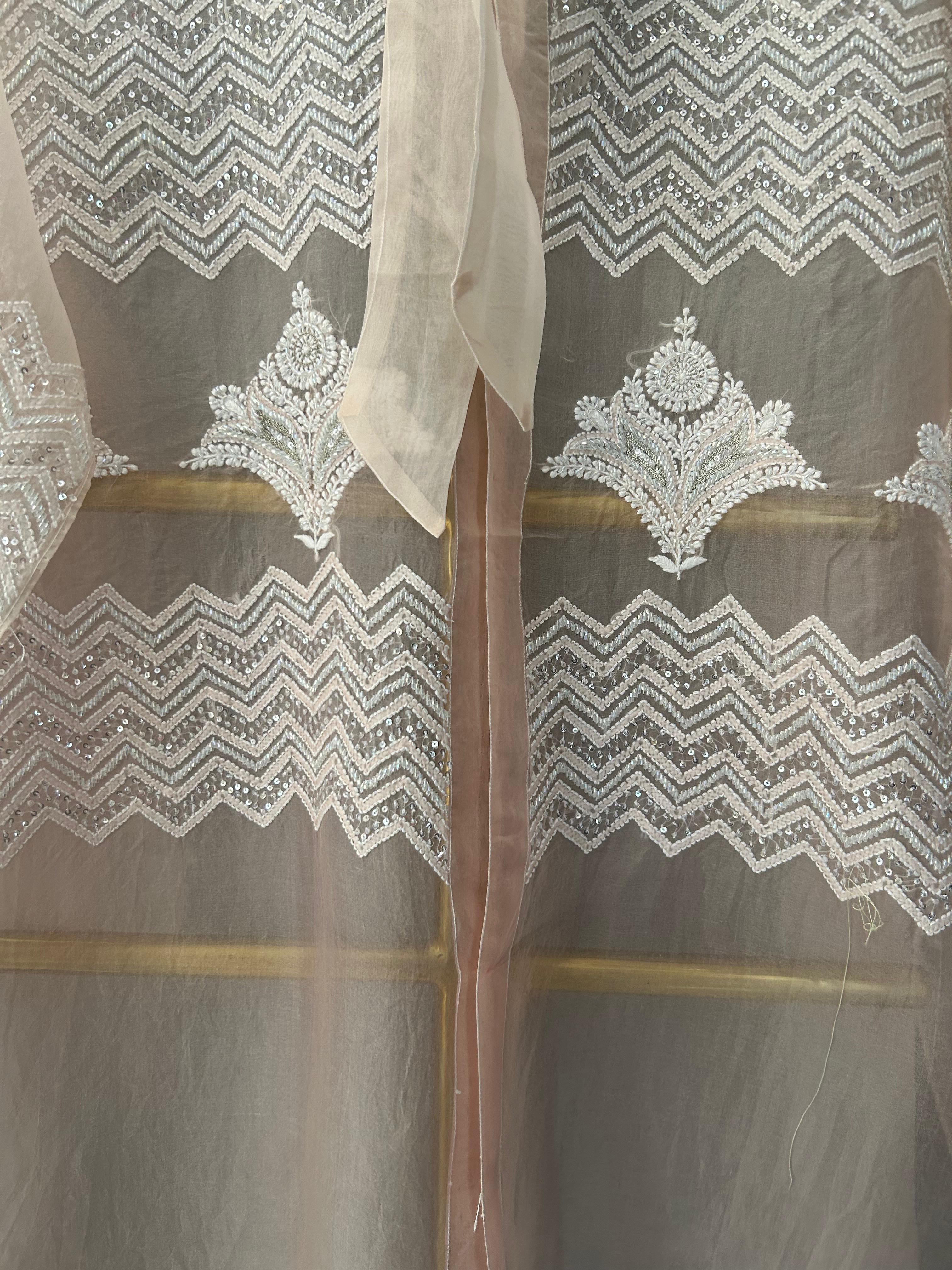 Pink organza chikankari shirt