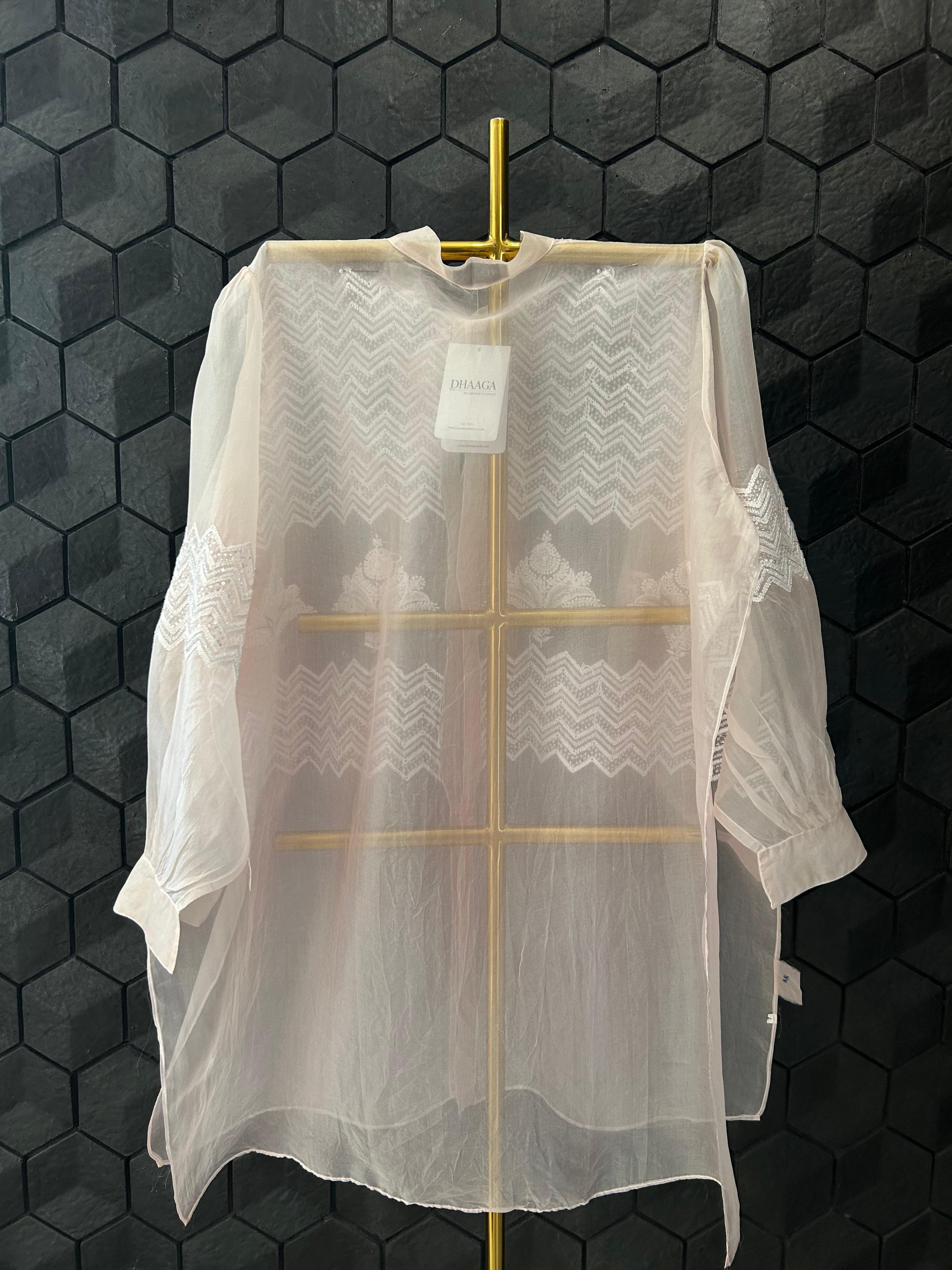 Pink organza chikankari shirt