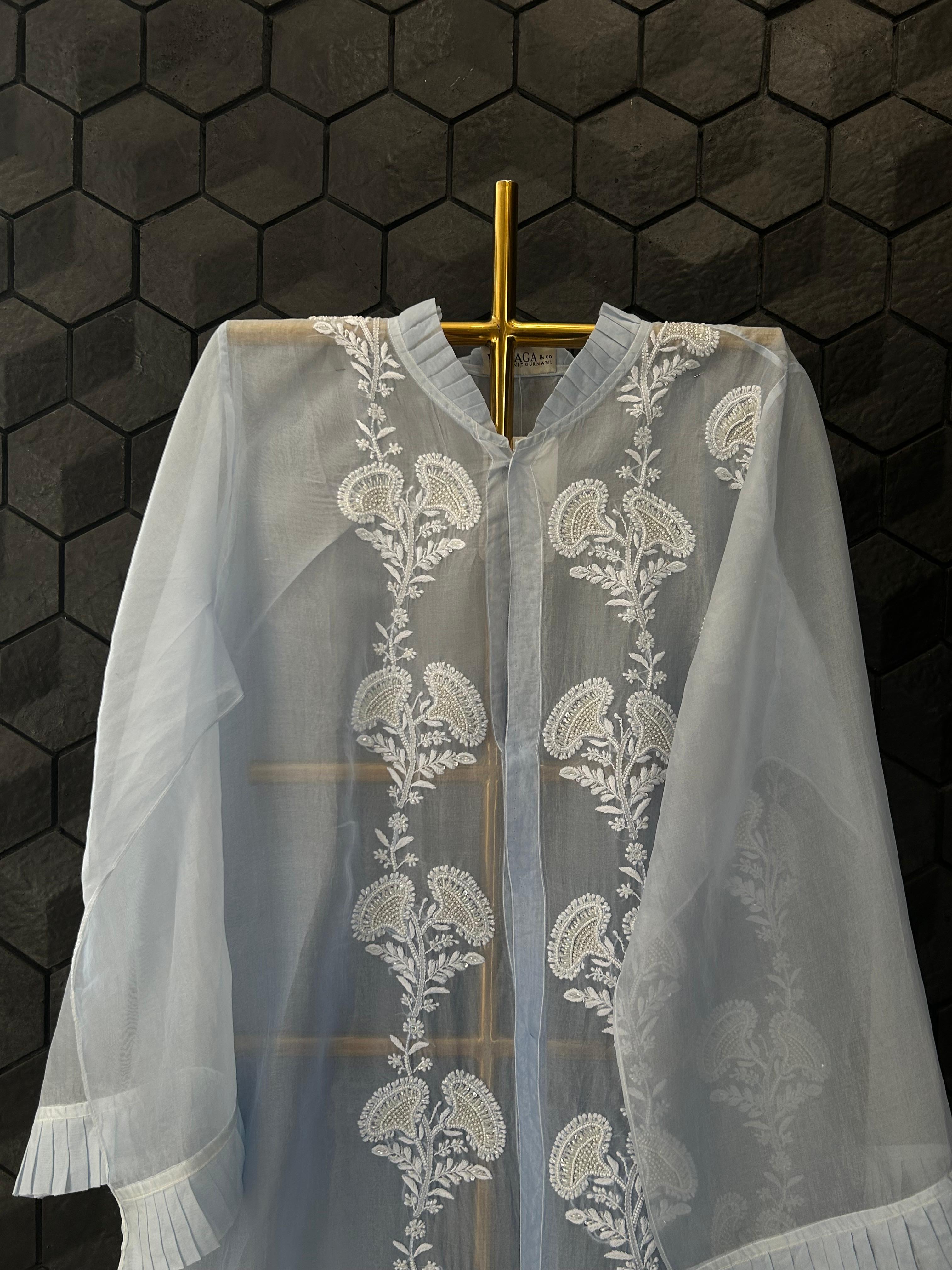 Sky blue organza chikankari shirt