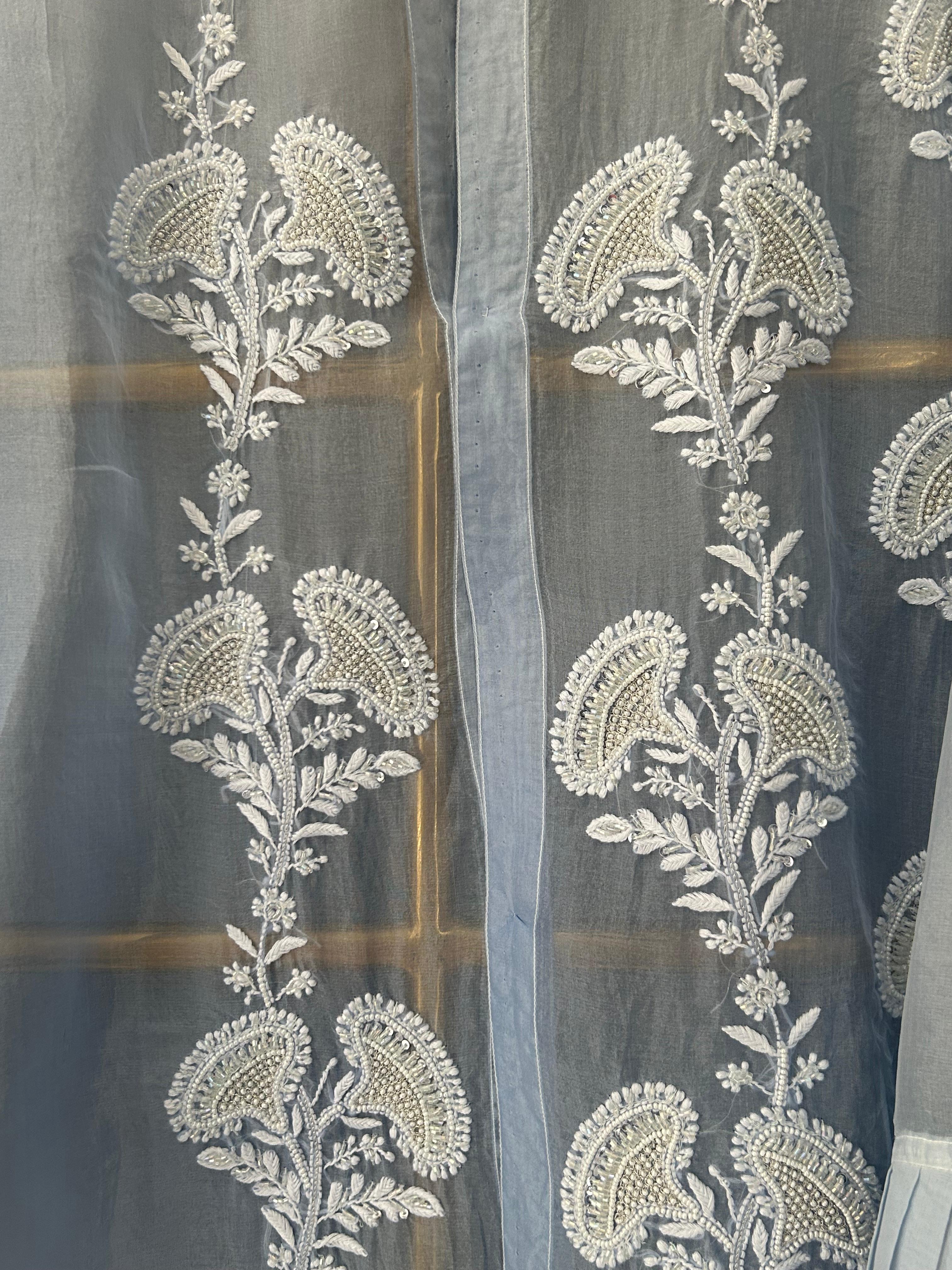 Sky blue organza chikankari shirt