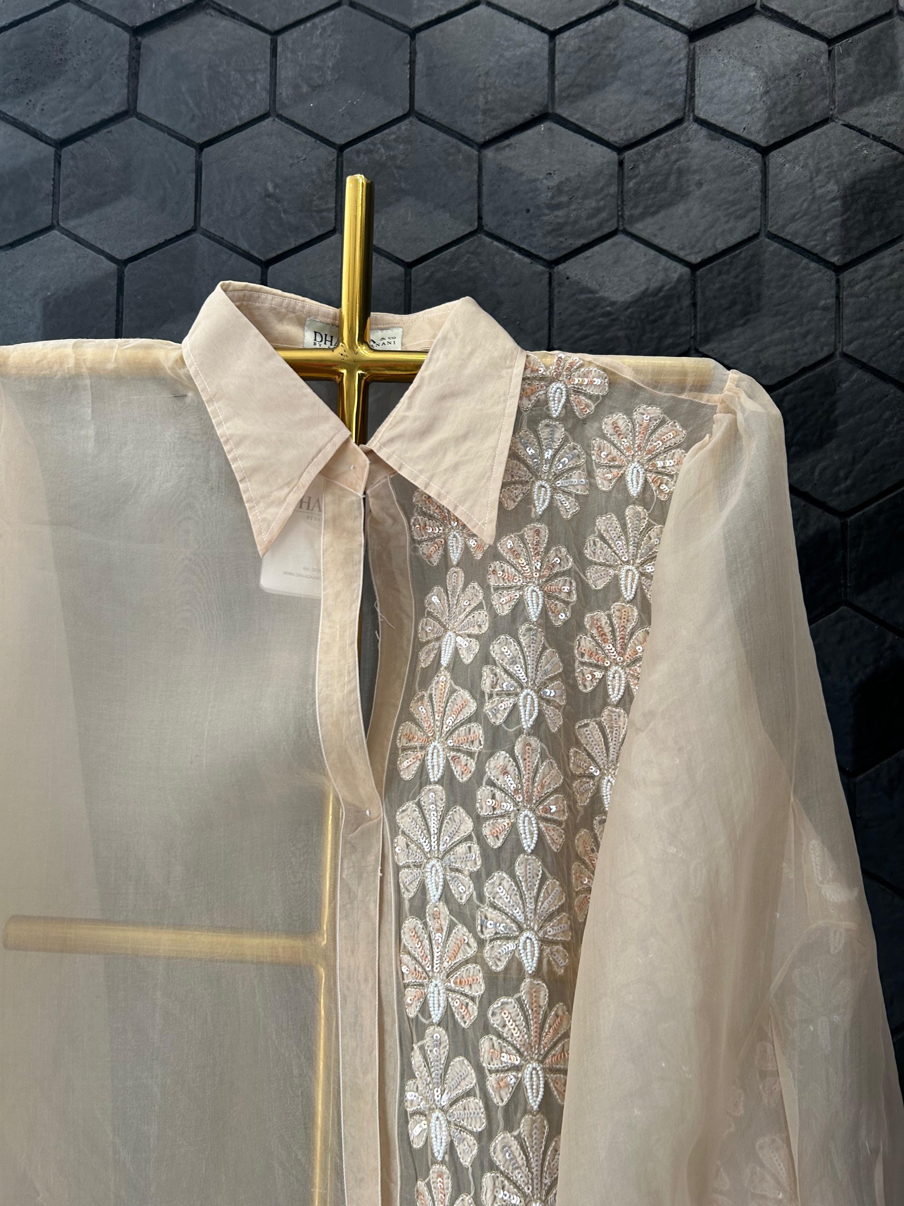 Peach organza chikankari shirt