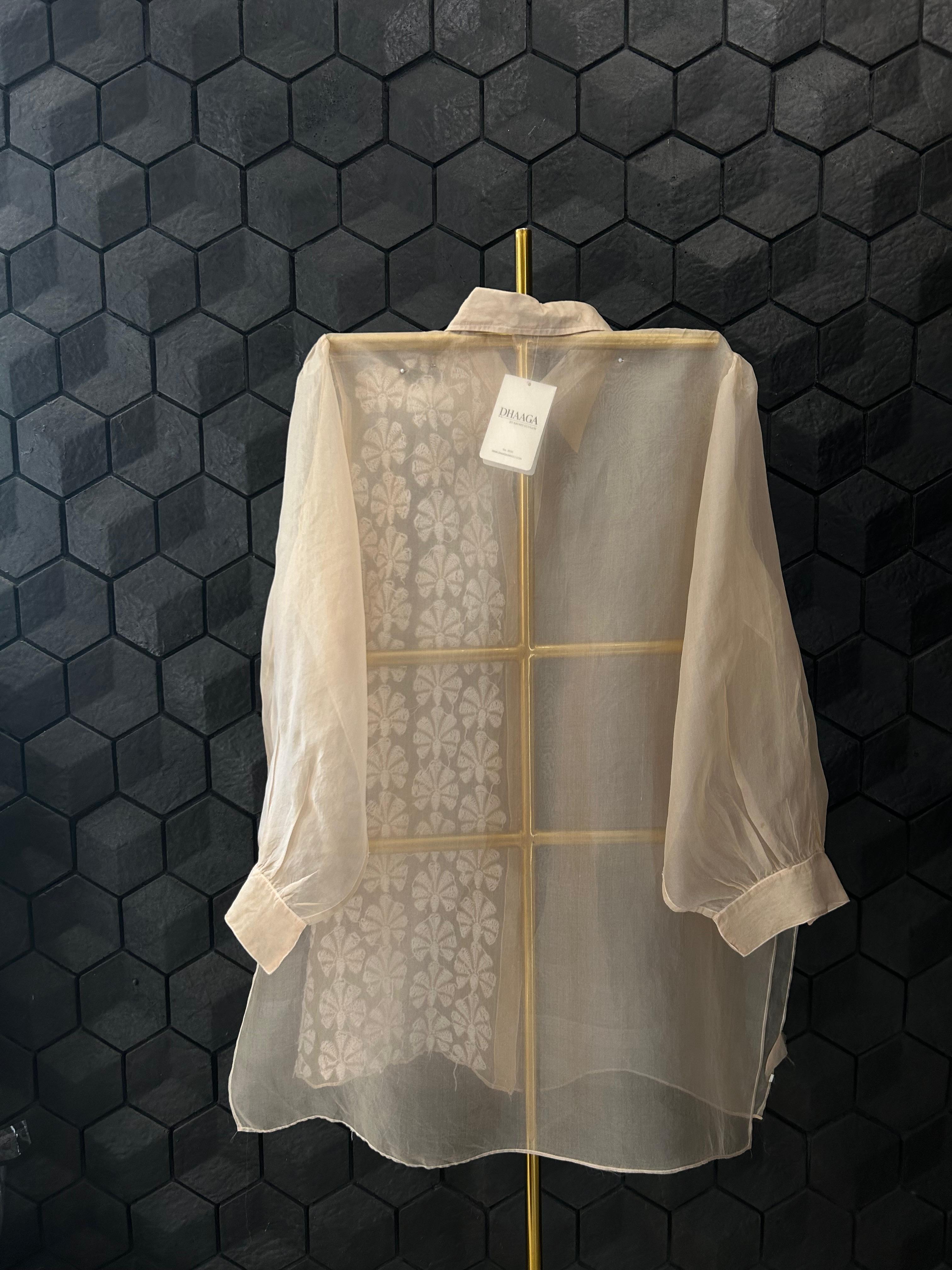 Peach organza chikankari shirt