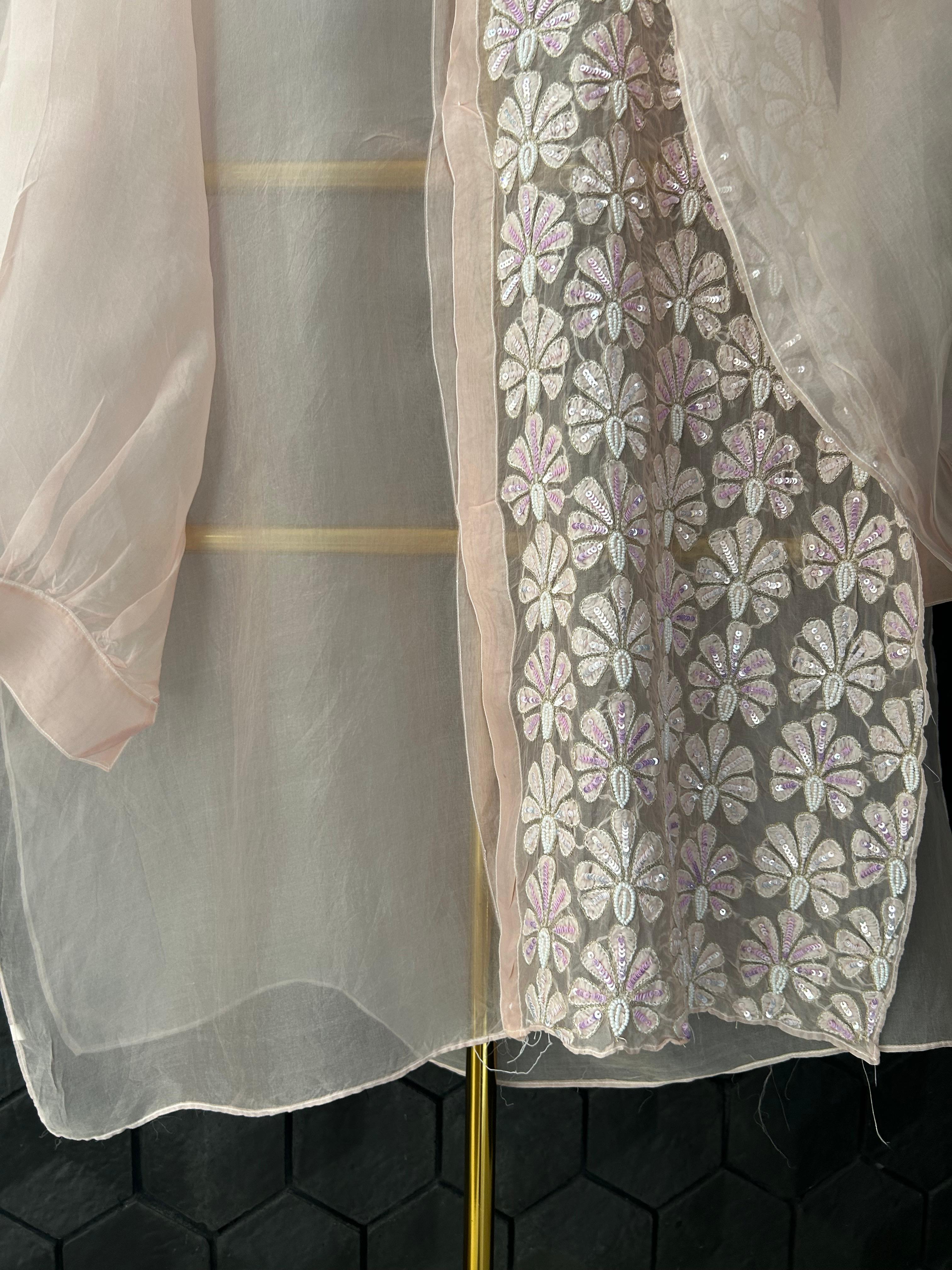 Pink organza chikankari shirt