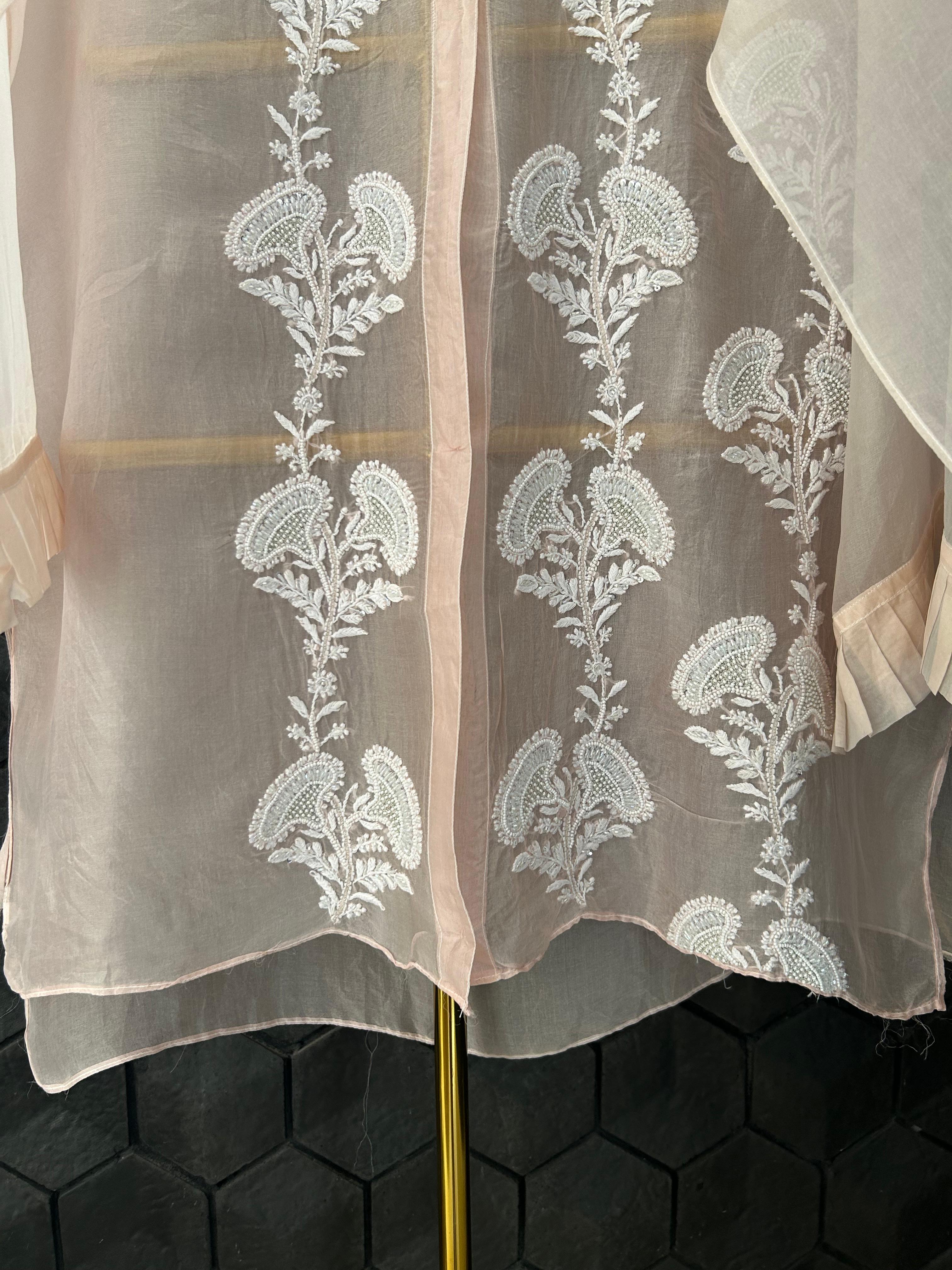 Pink organza chikankari shirt