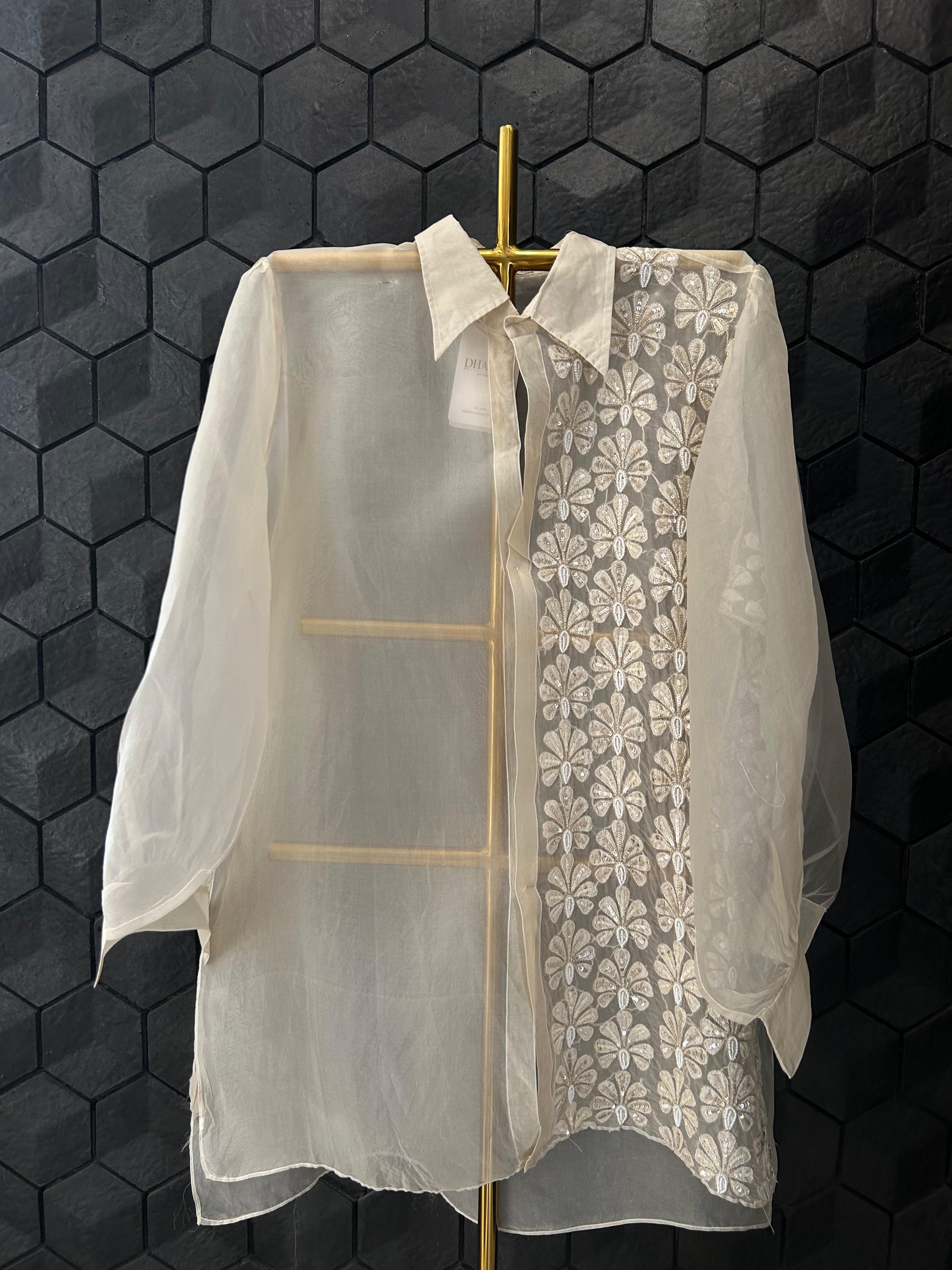 Light Brown organza chikankari shirt