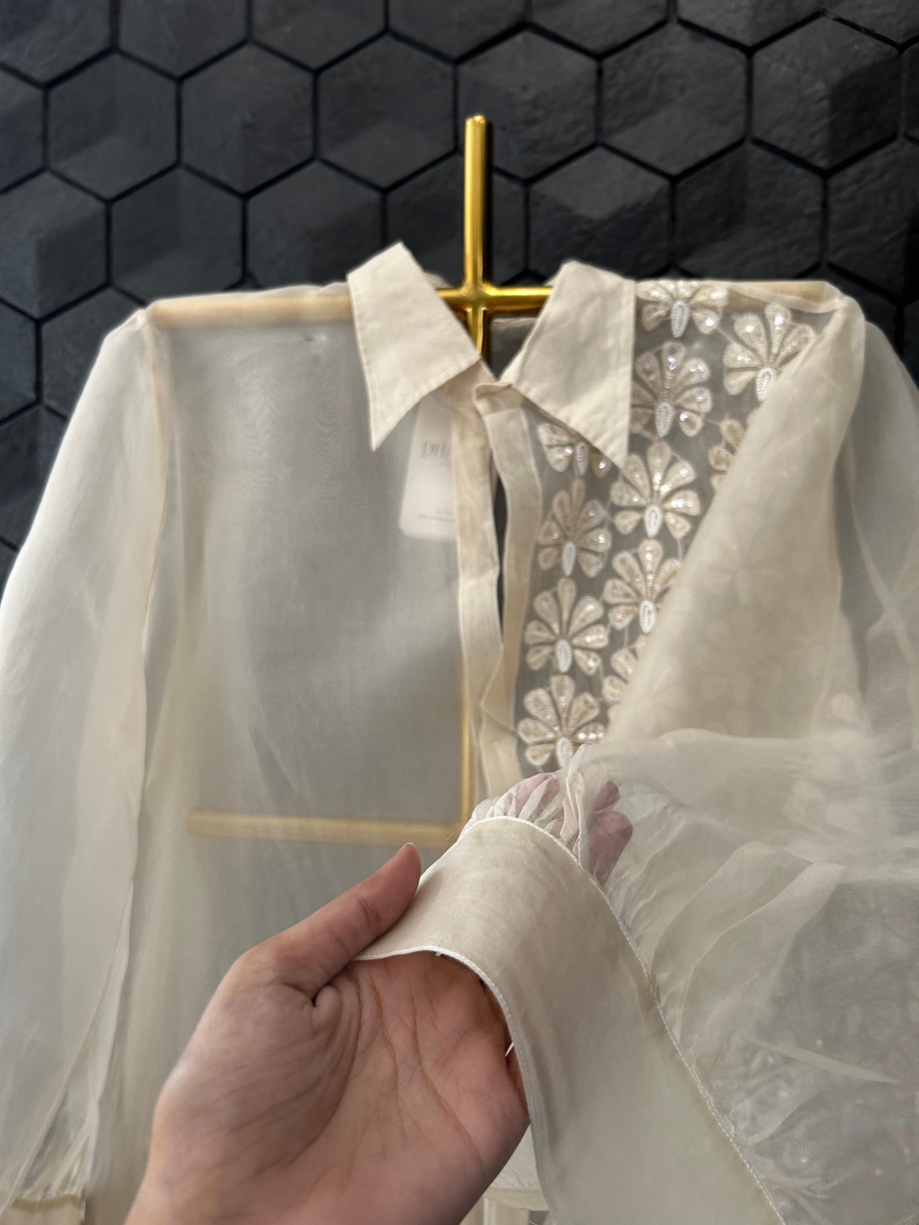 Light Brown organza chikankari shirt