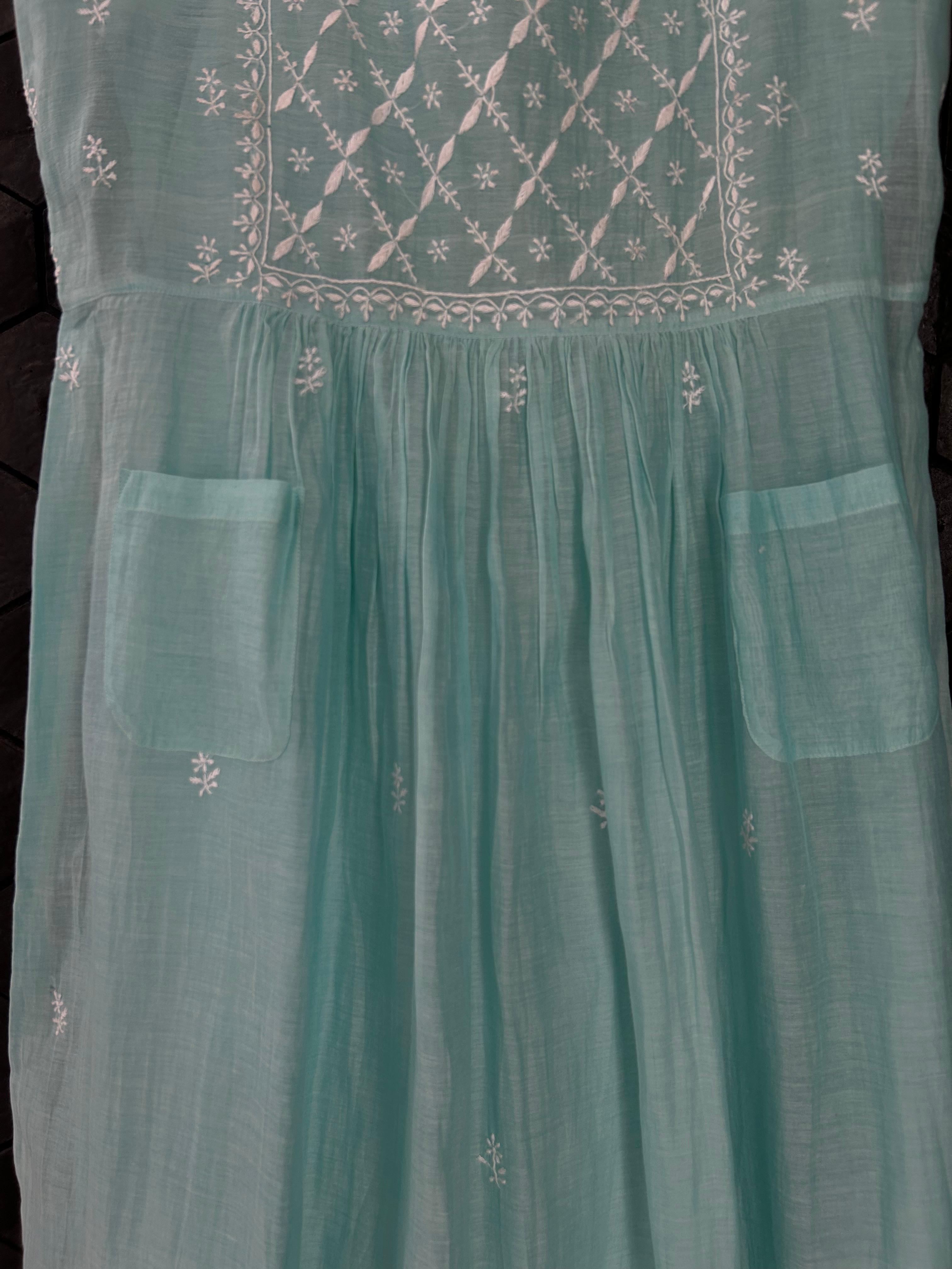 Sea Green mul chanderi chikankari dress