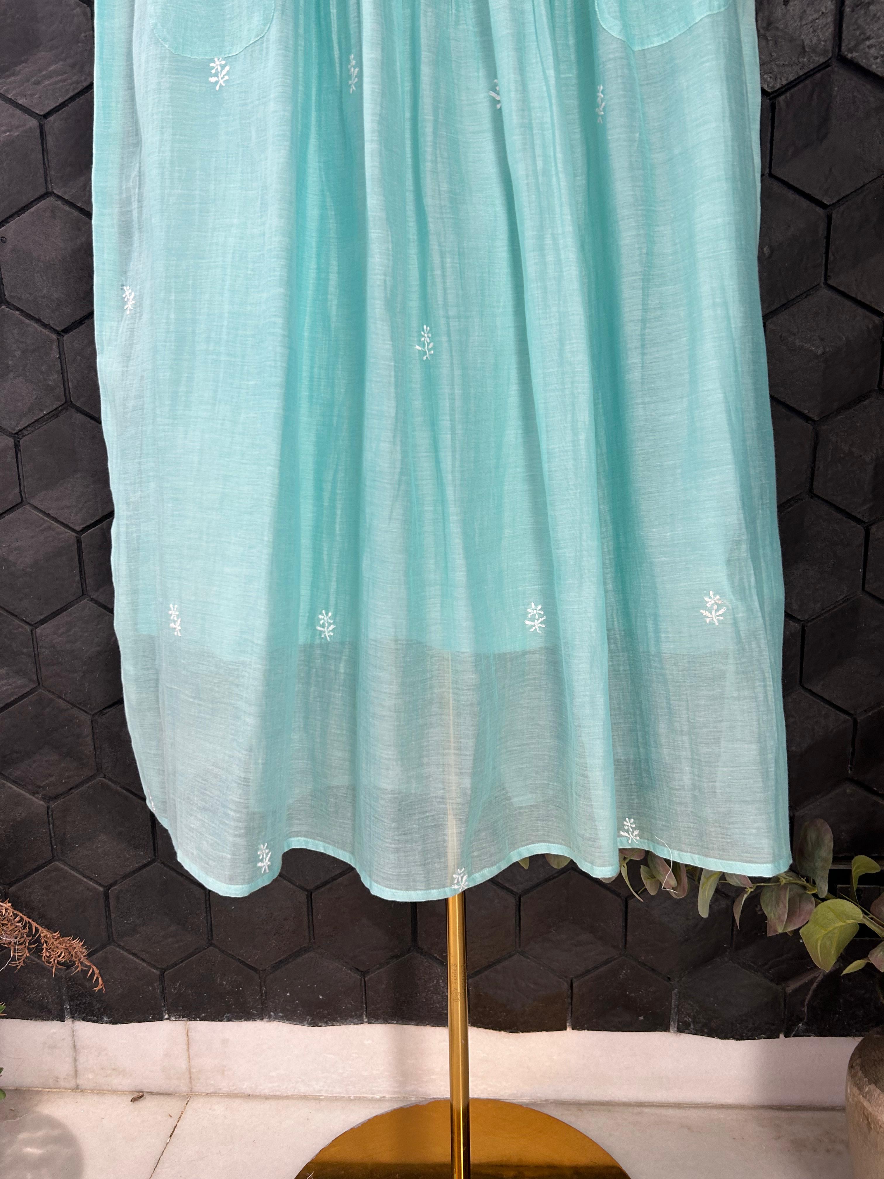 Sea Green mul chanderi chikankari dress