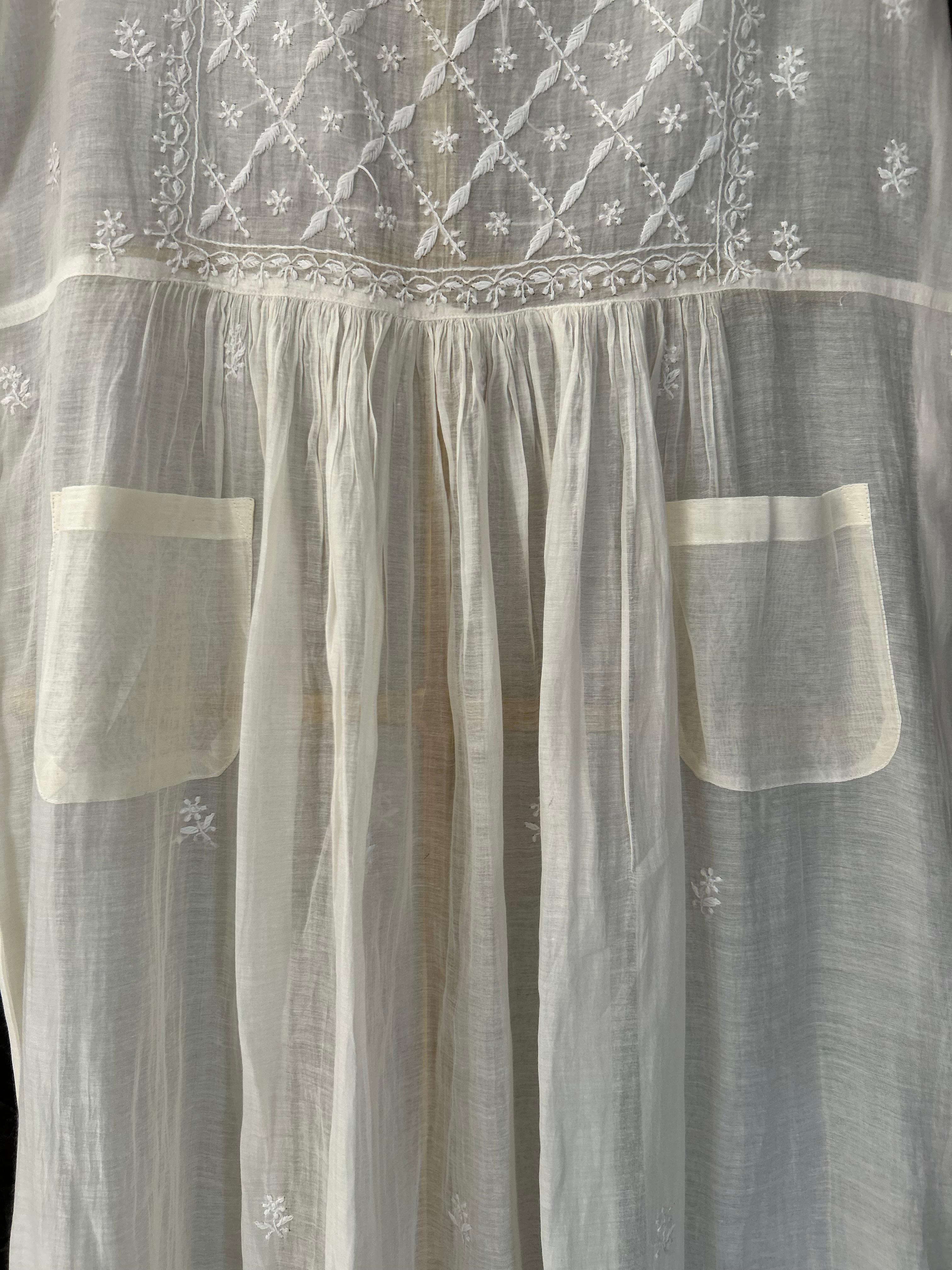 White mul chanderi chikankari dress