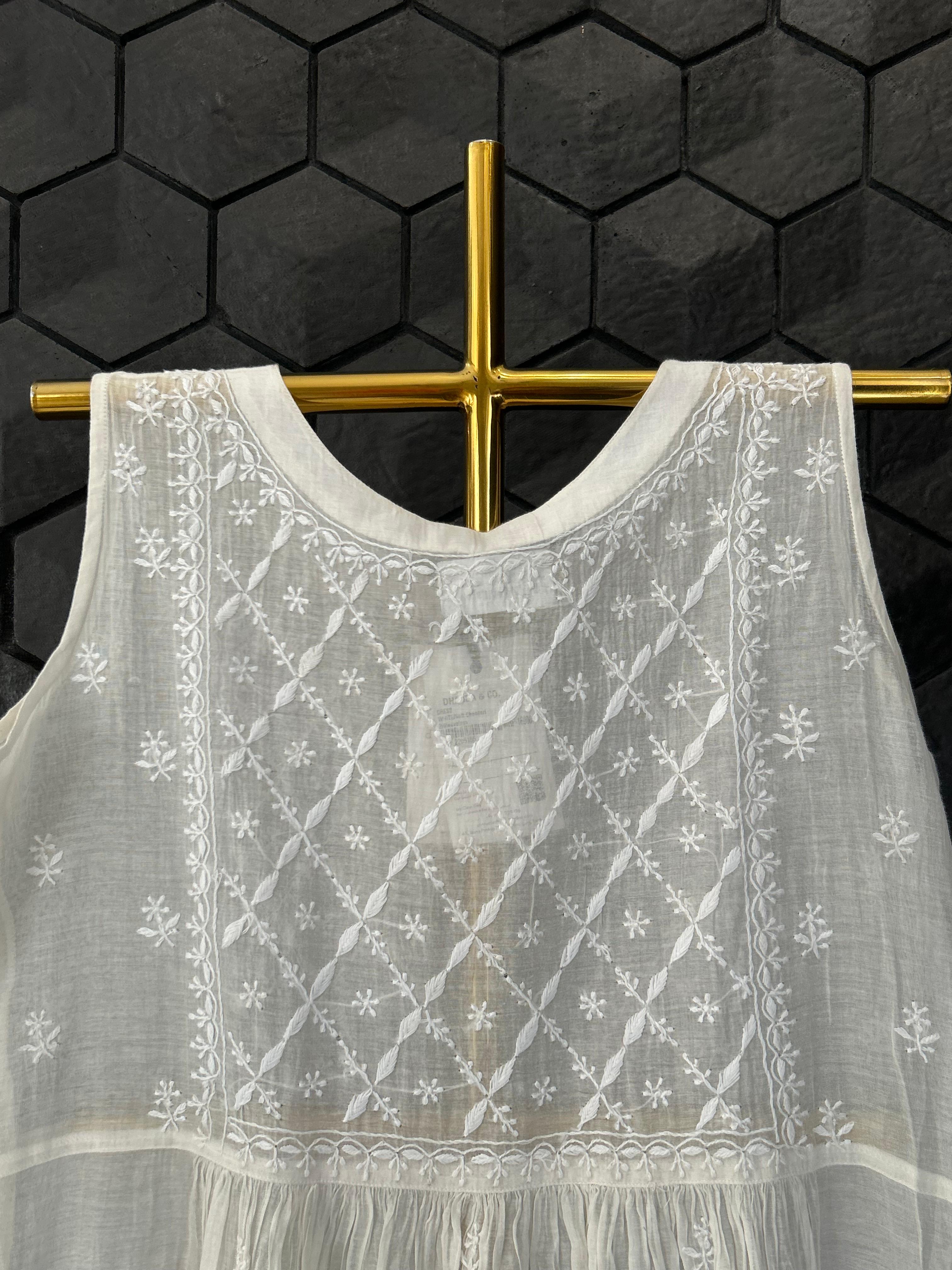 White mul chanderi chikankari dress