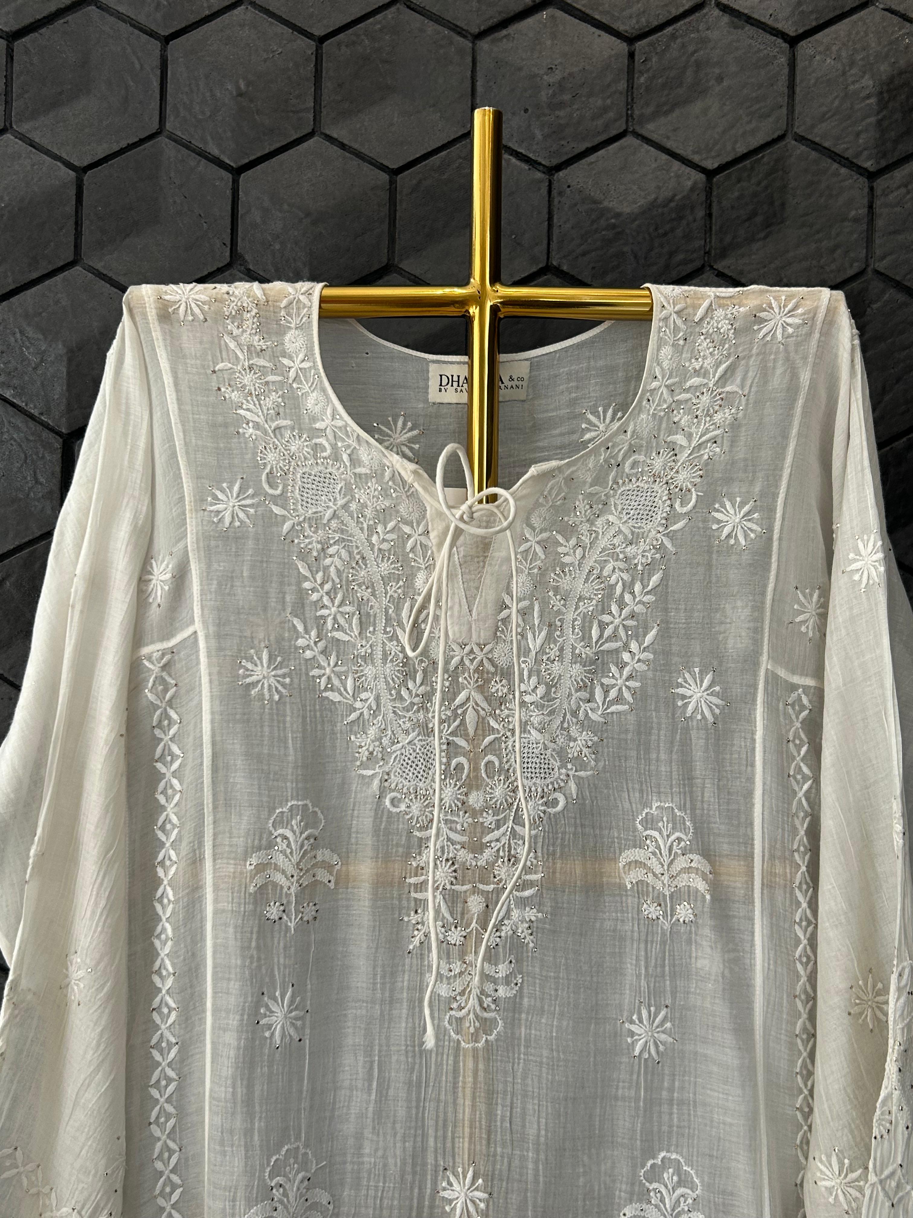 White mul chanderi chikankari co-ord set