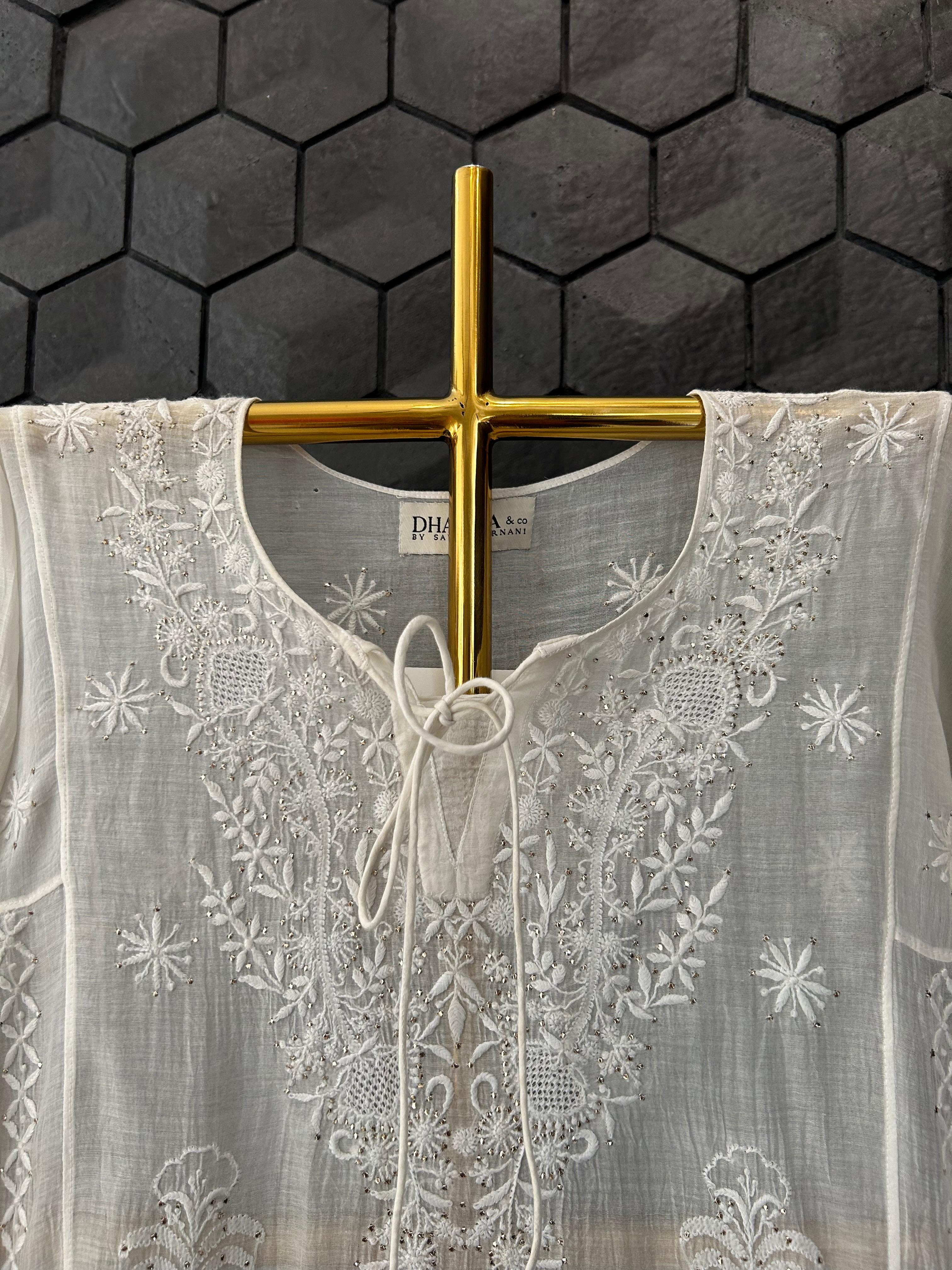 White mul chanderi chikankari co-ord set