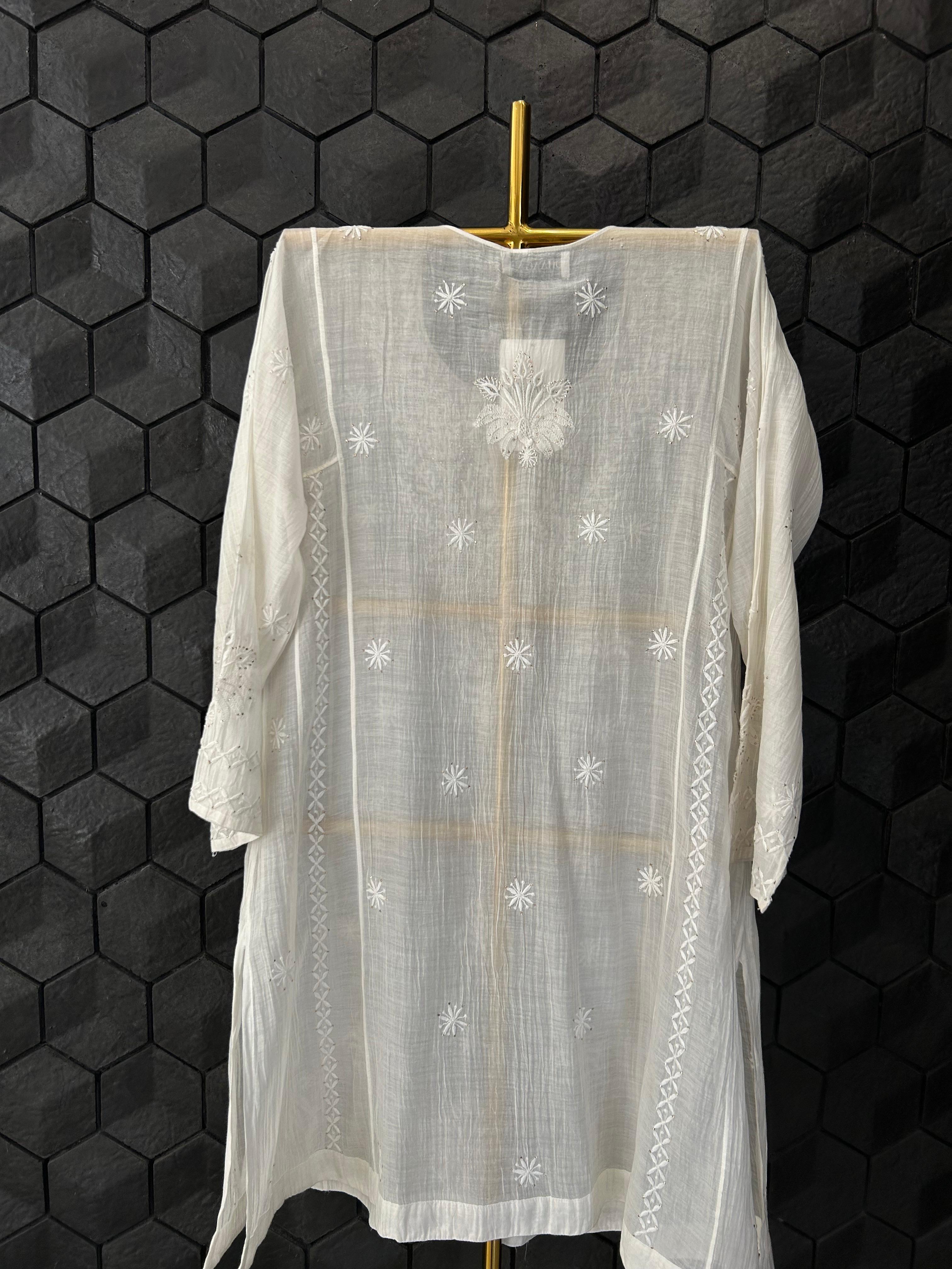 White mul chanderi chikankari co-ord set