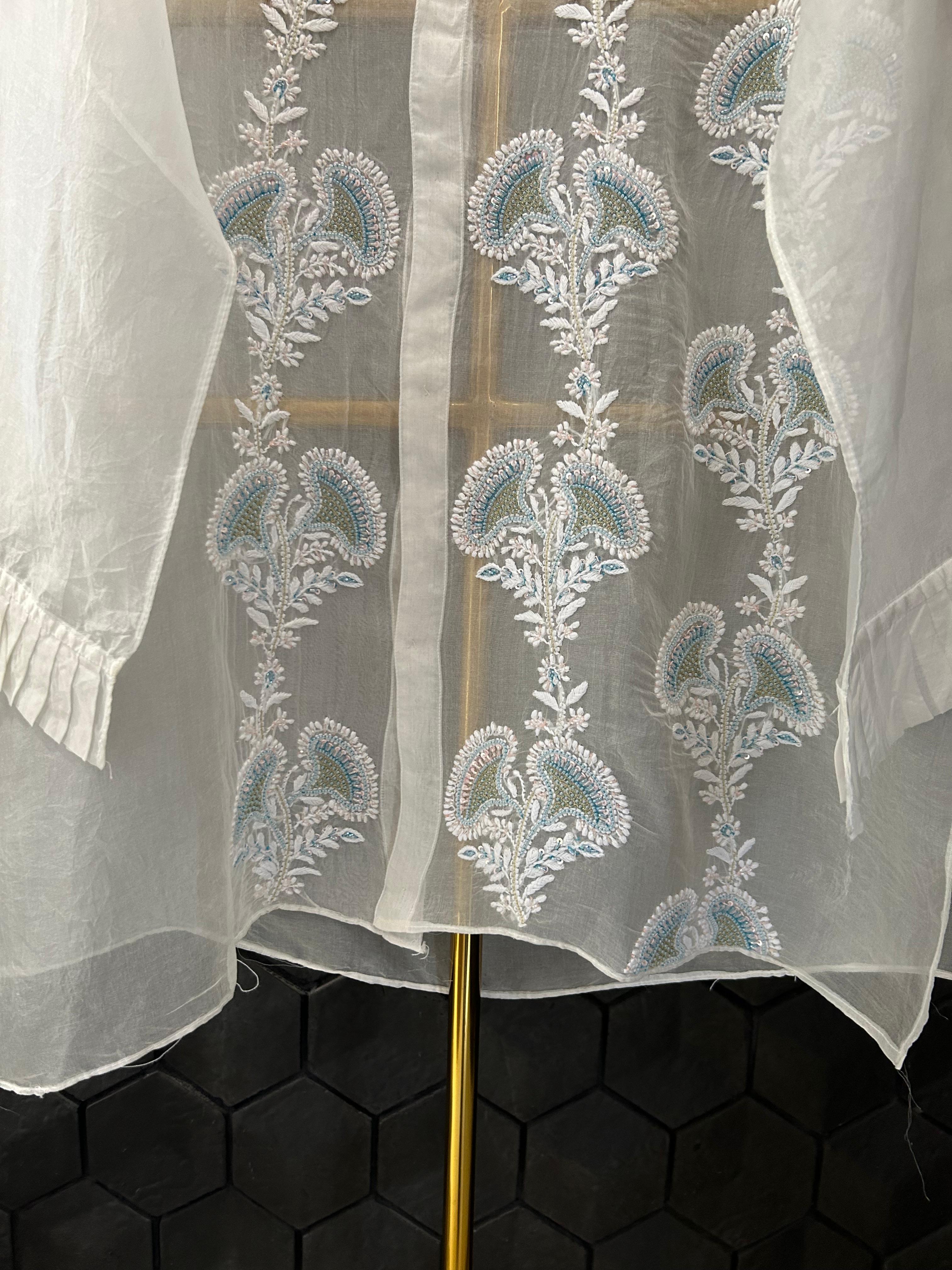 White organza chikankari shirt