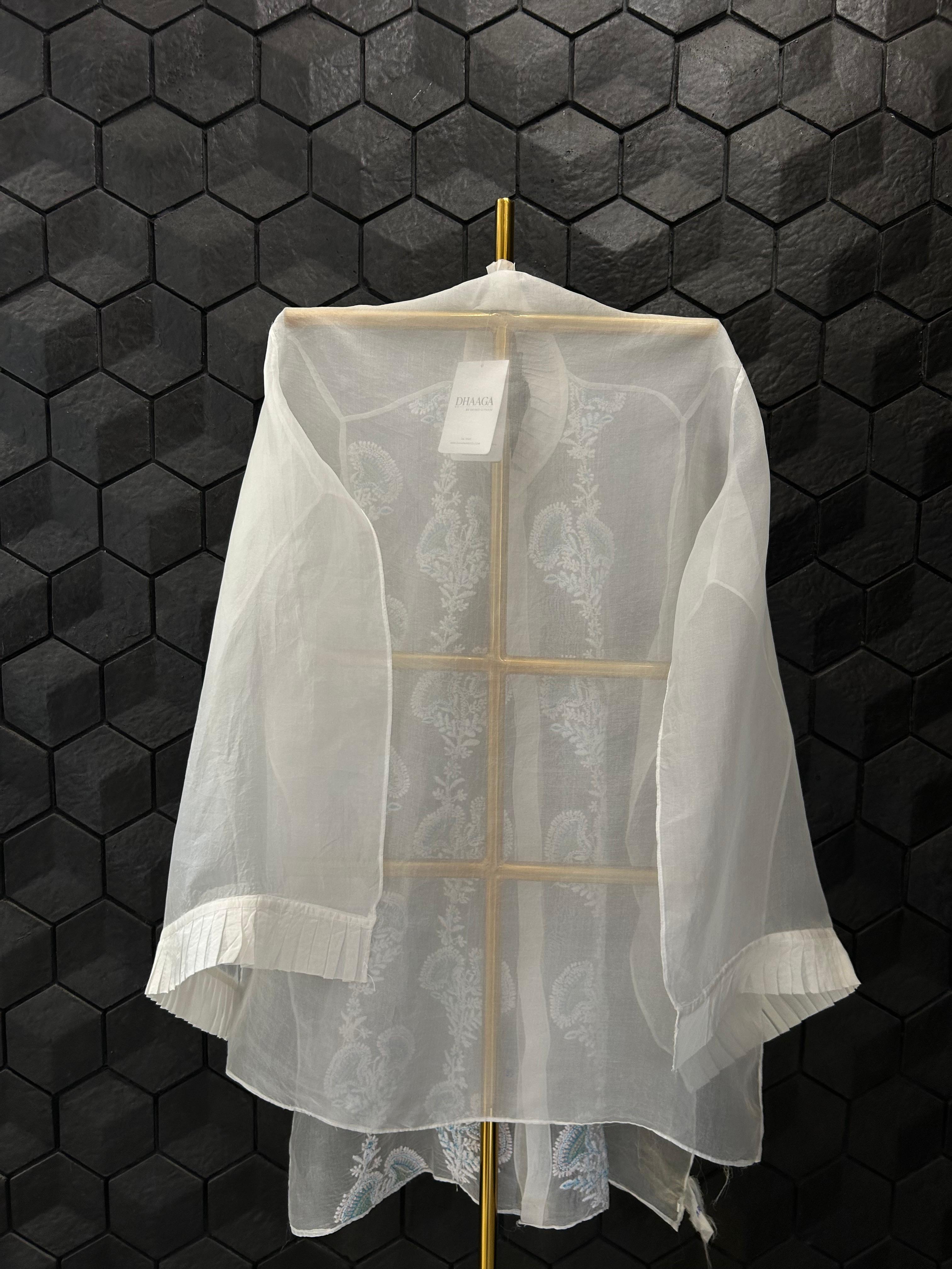 White organza chikankari shirt