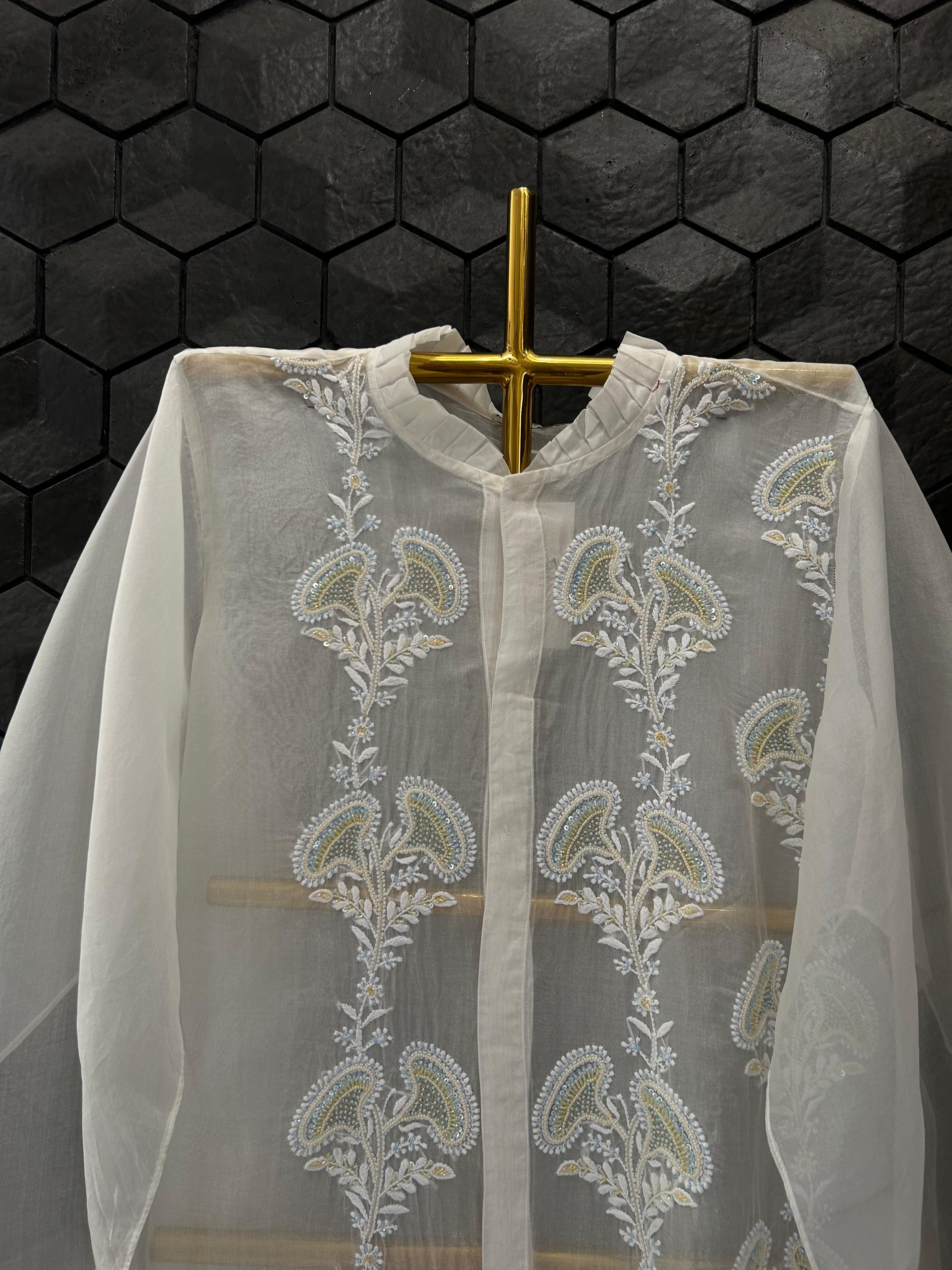 White organza chikankari shirt