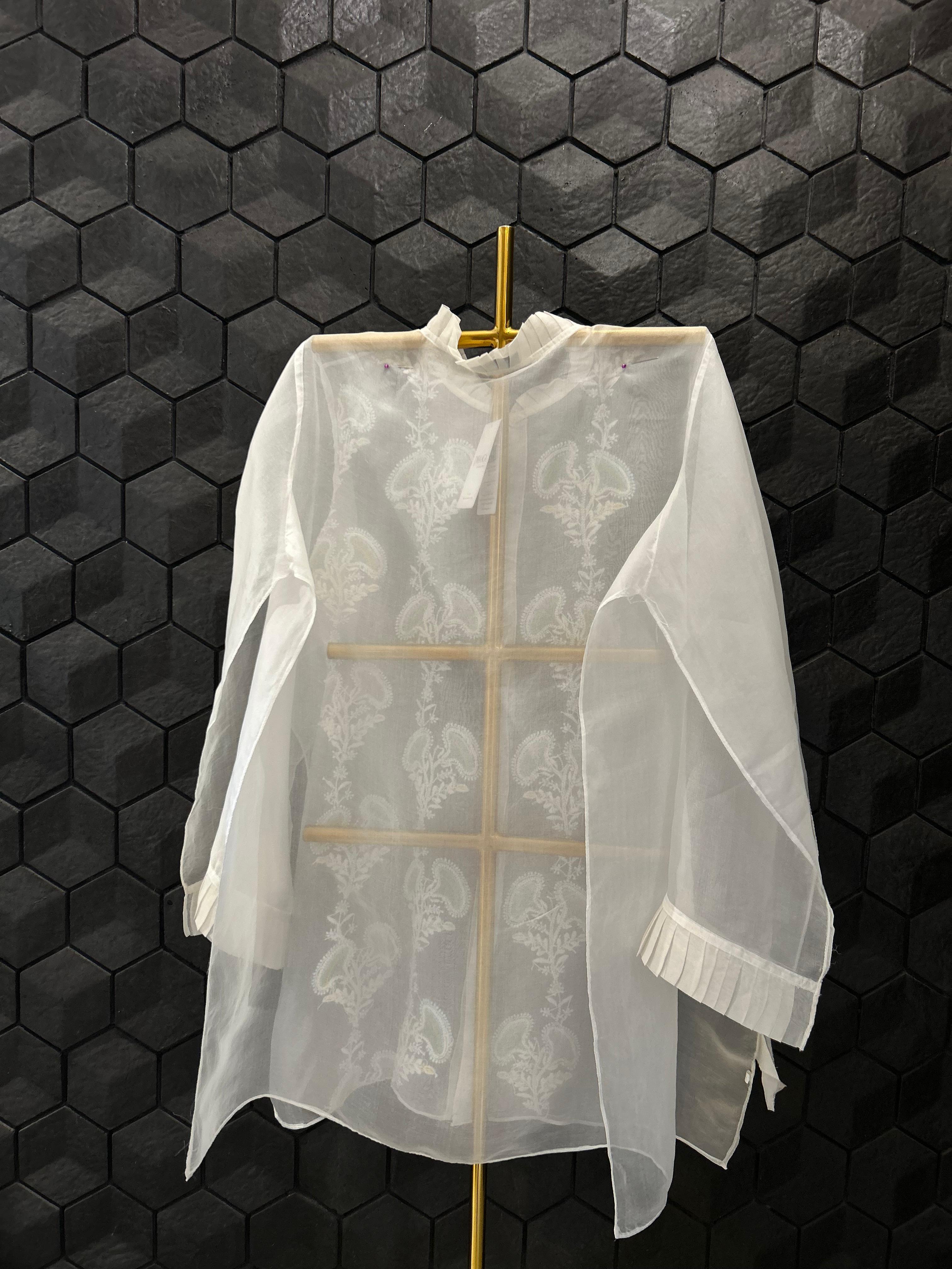 White organza chikankari shirt