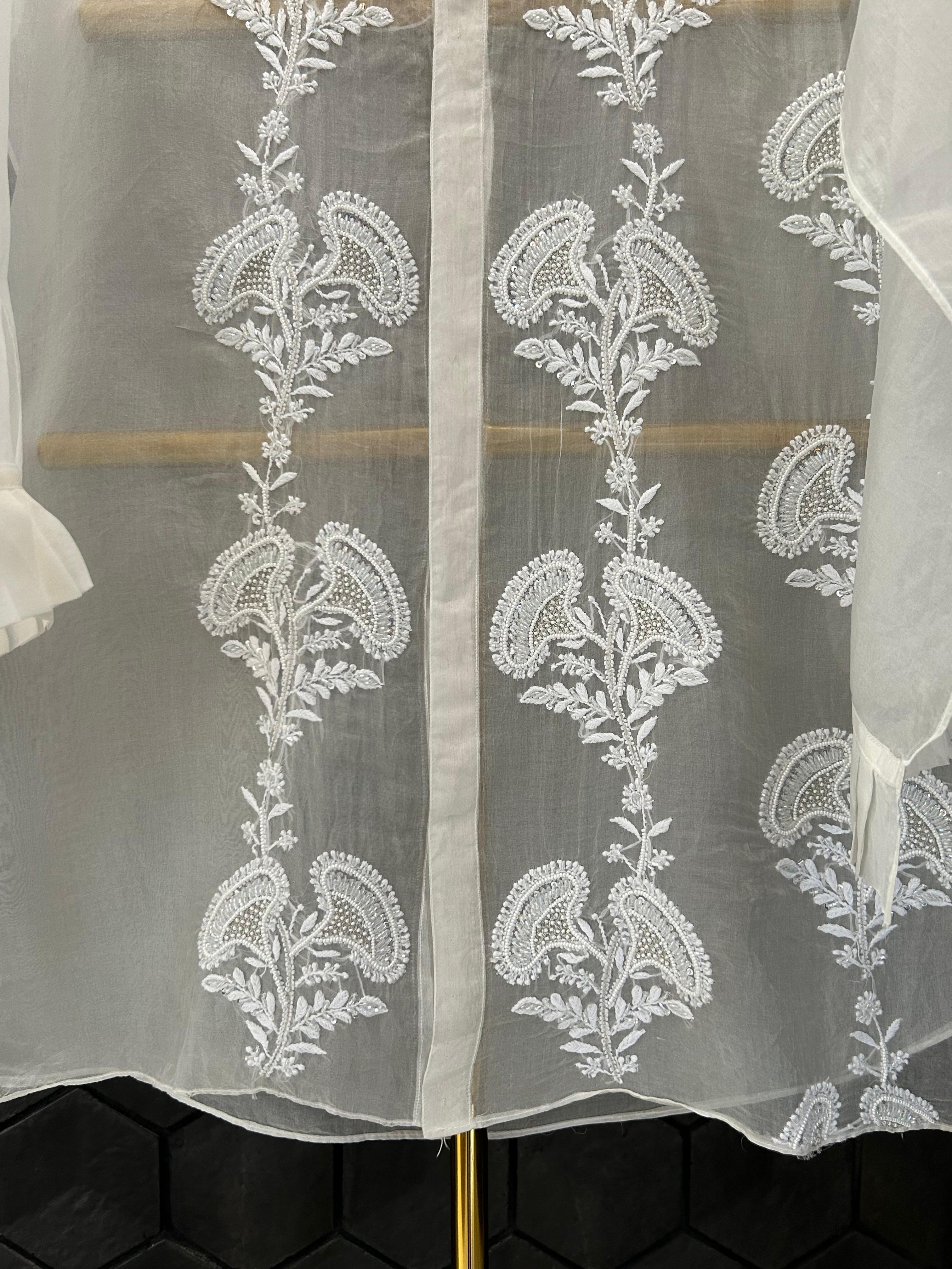 White organza chikankari shirt