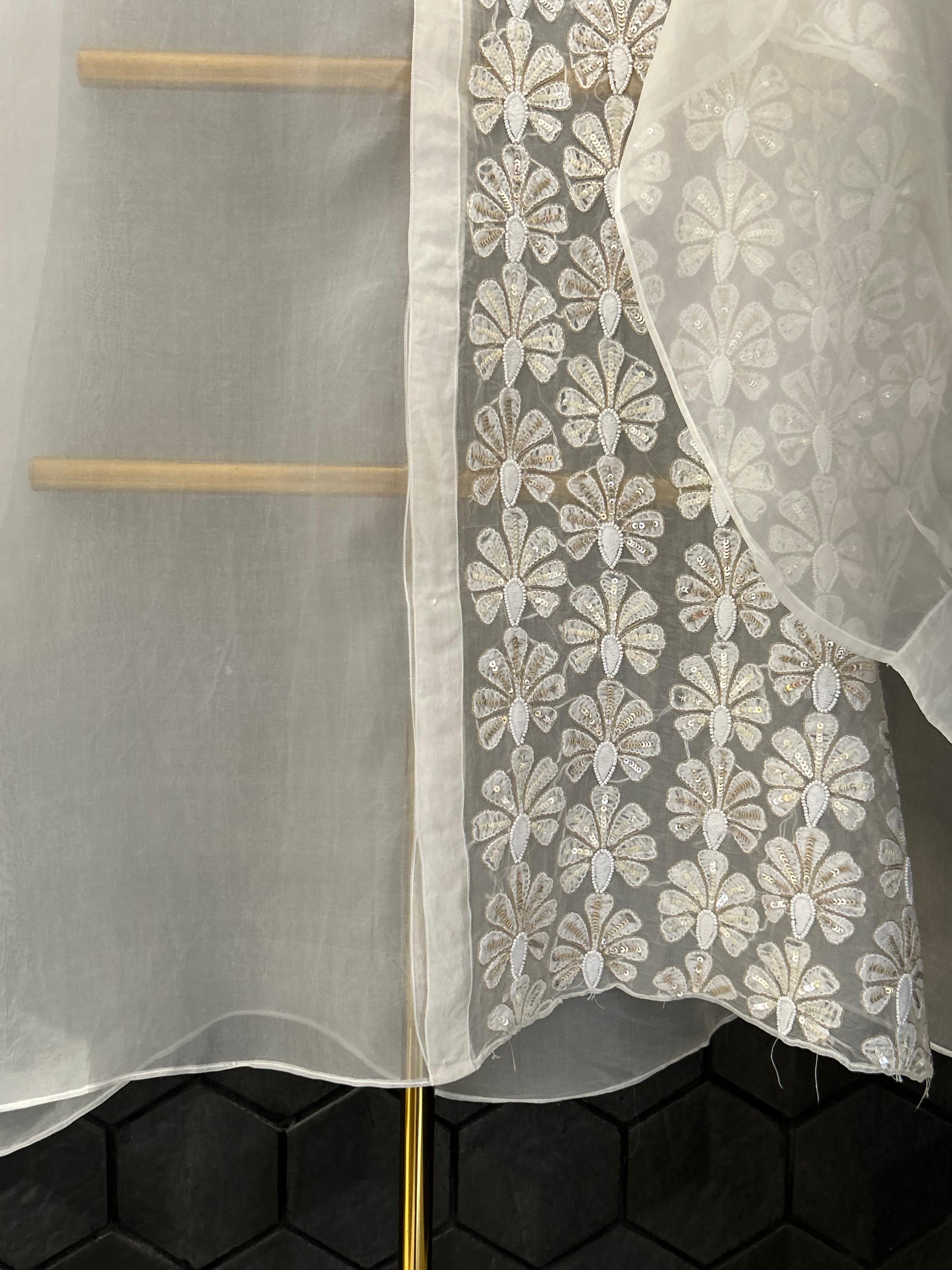 White organza chikankari shirt