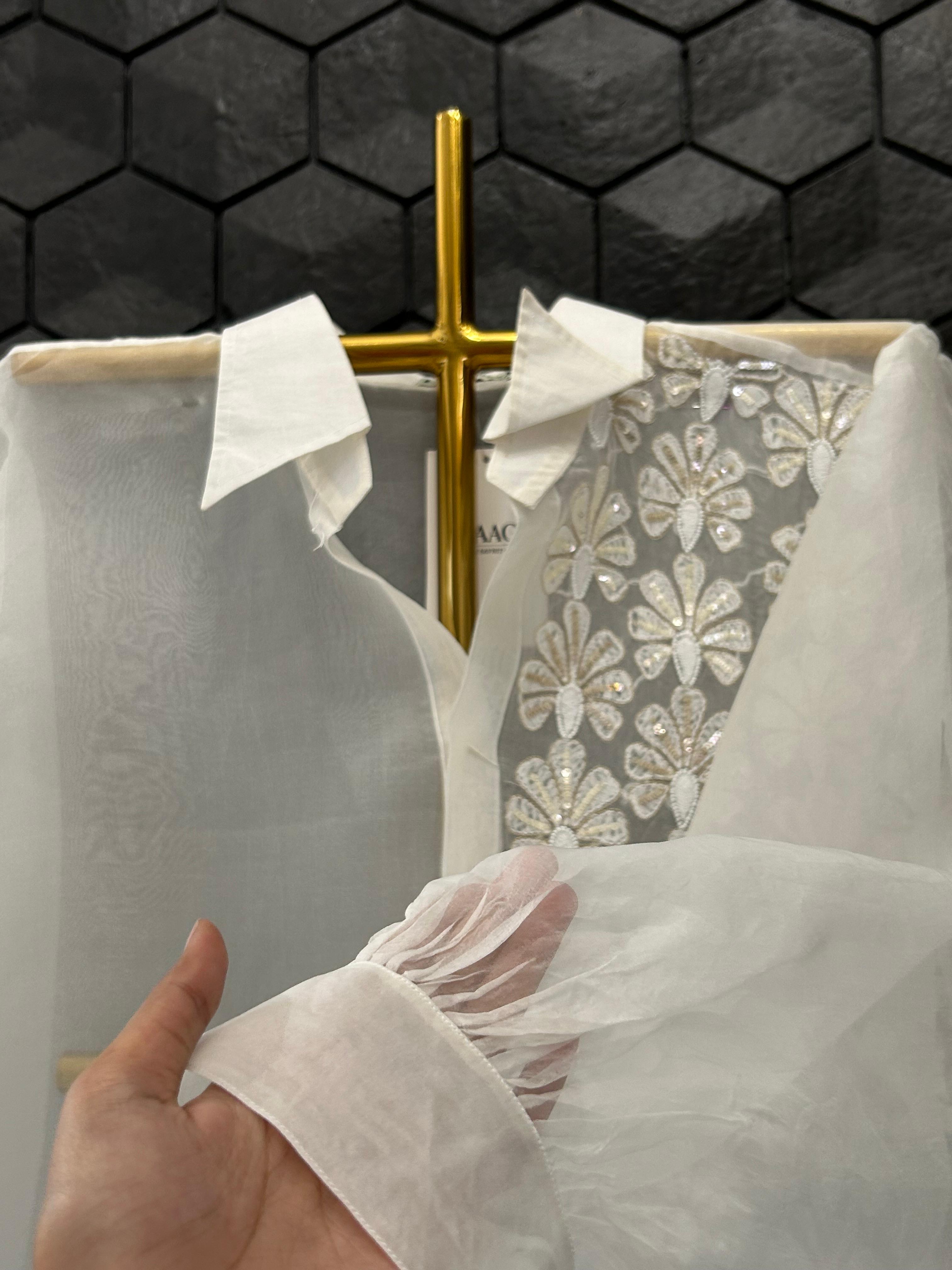 White organza chikankari shirt