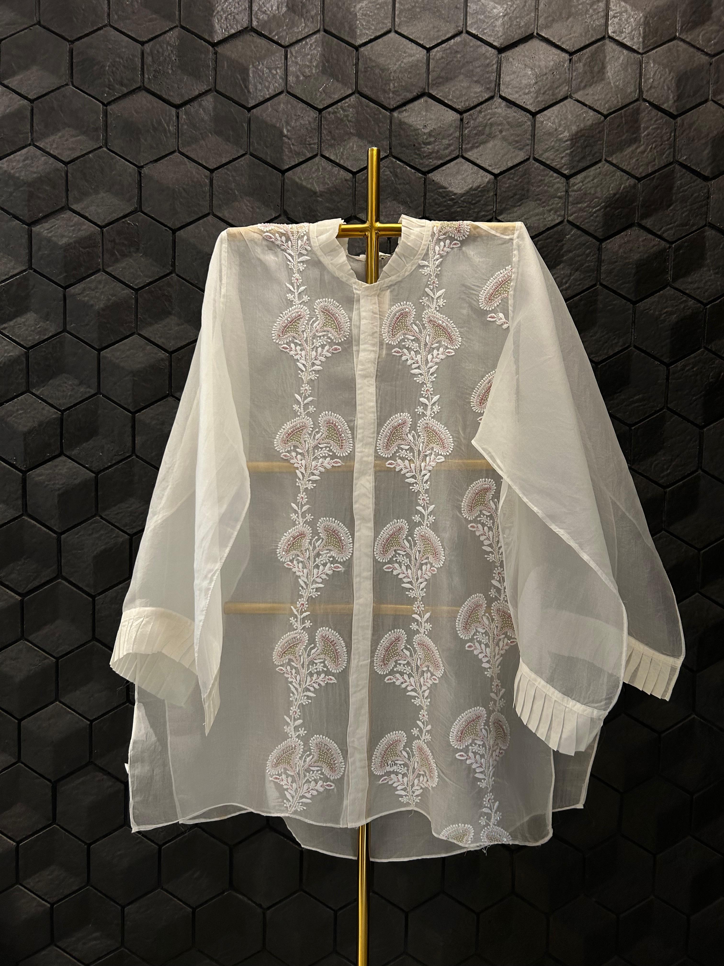 White organza chikankari shirt