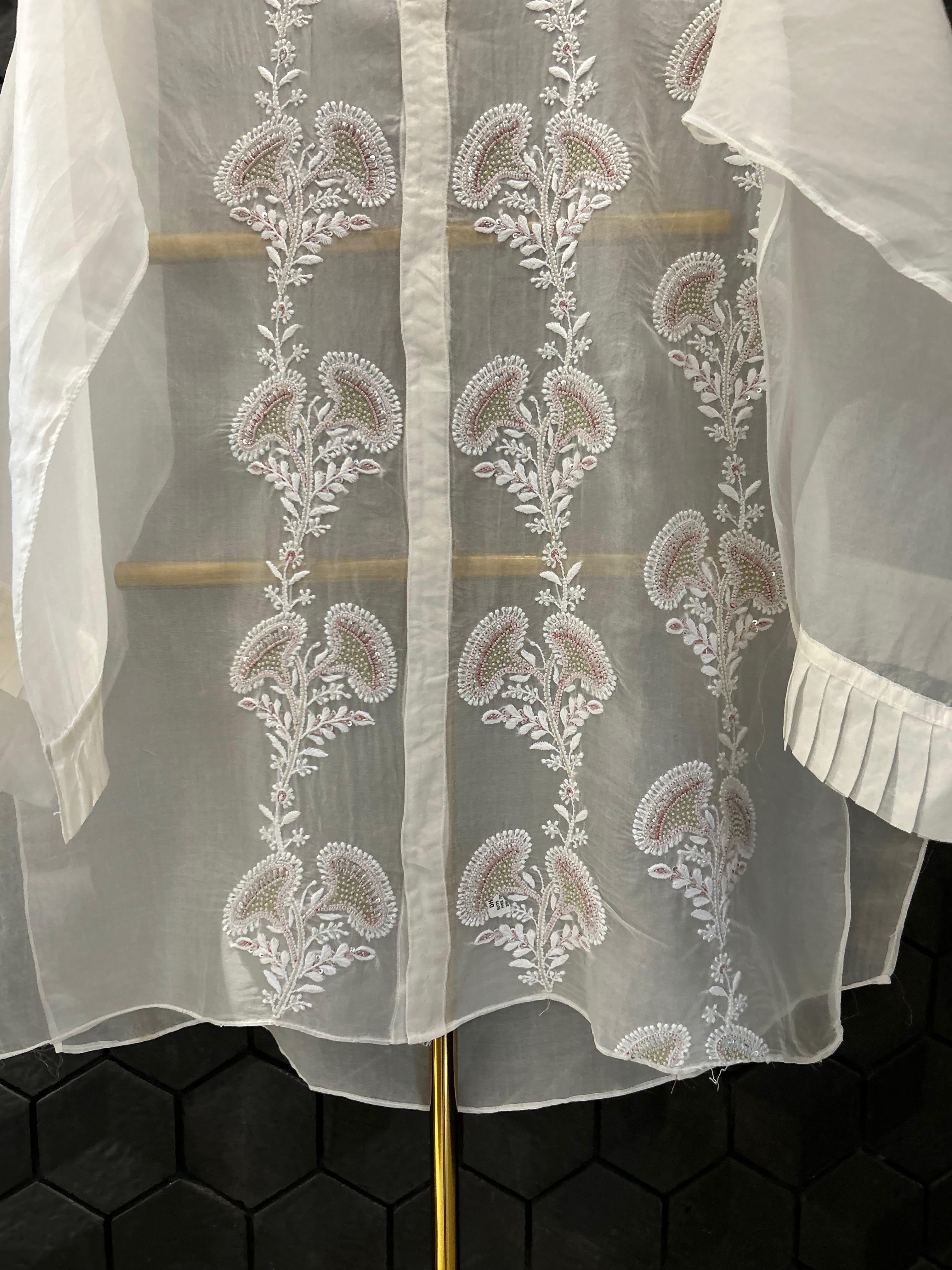 White organza chikankari shirt