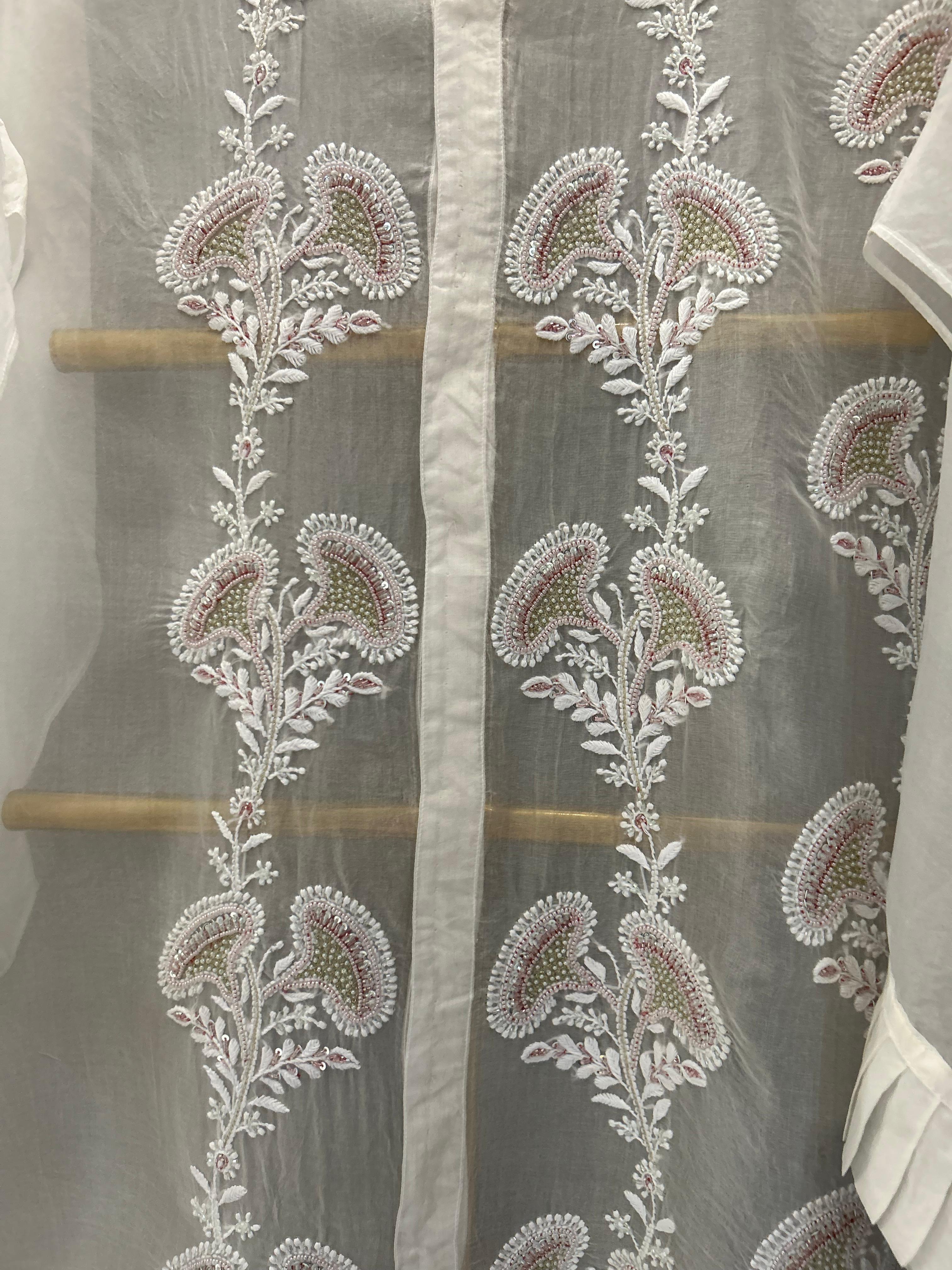 White organza chikankari shirt