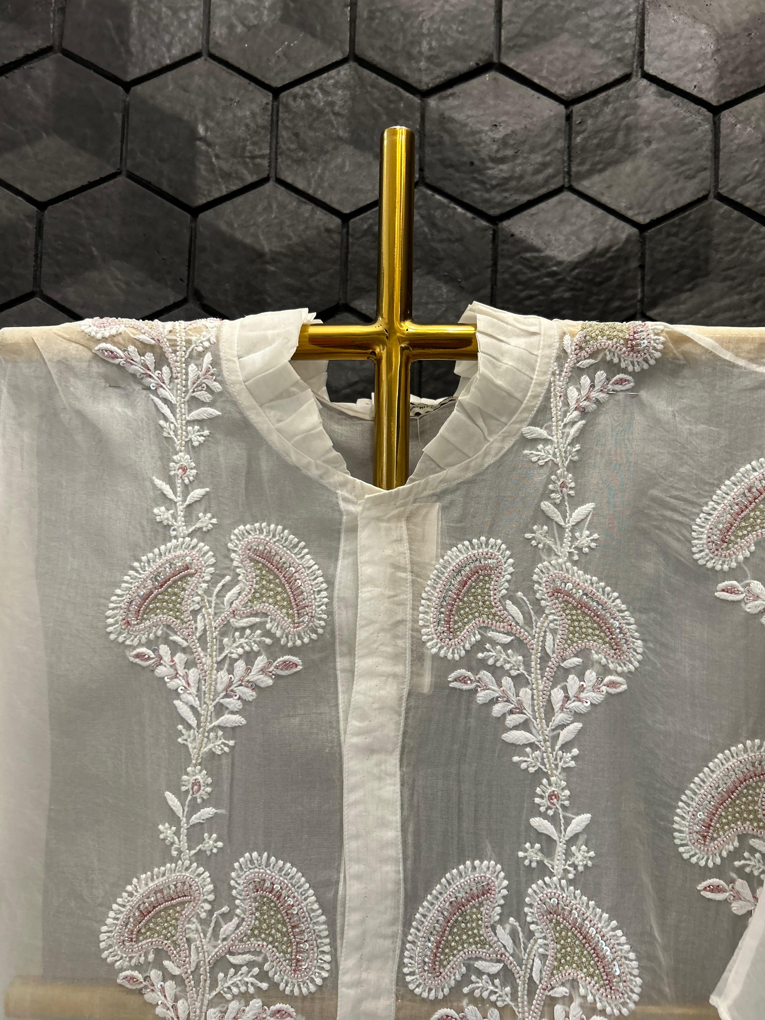White organza chikankari shirt