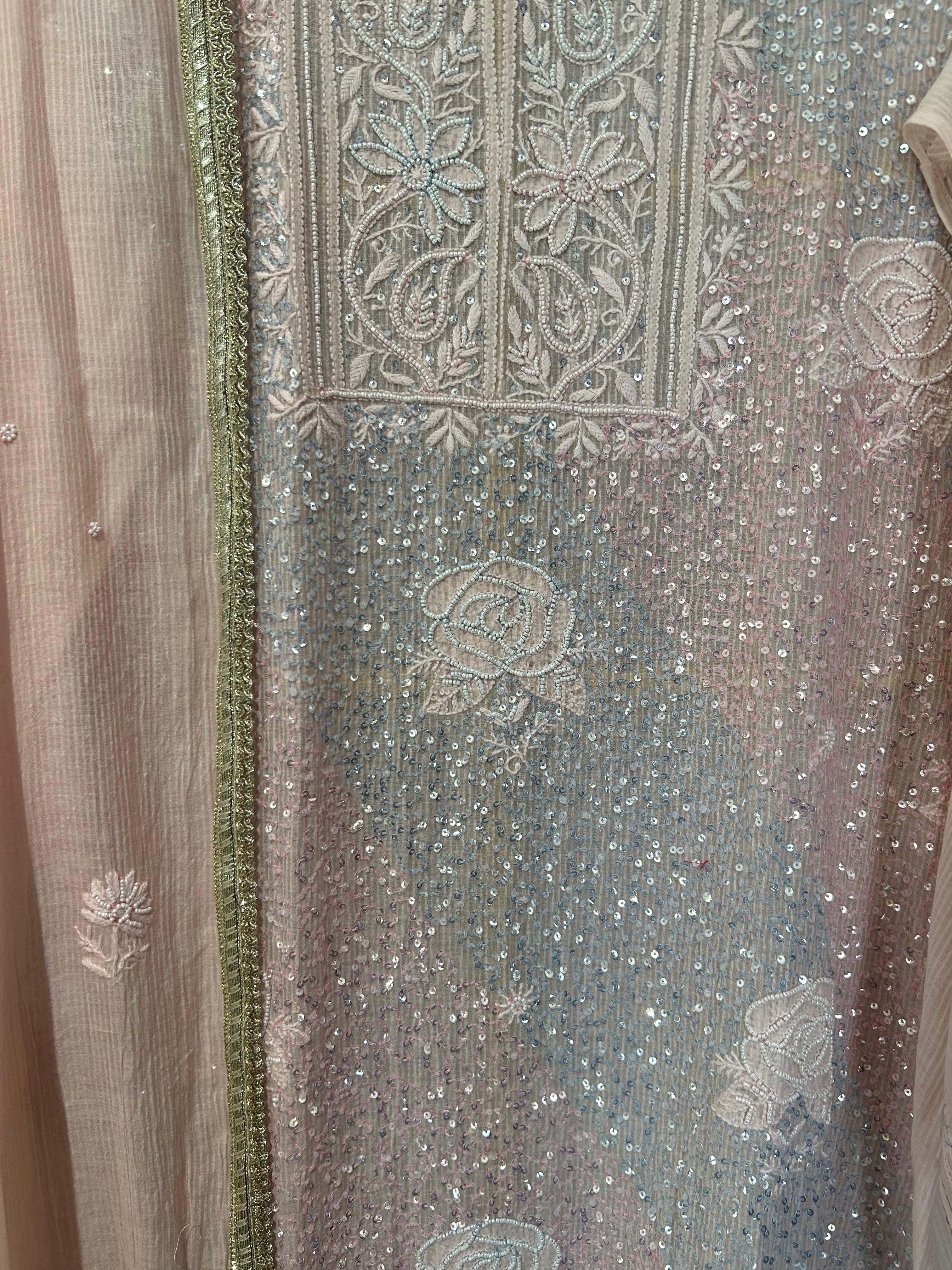 Pink chanderi chikankari kurta set