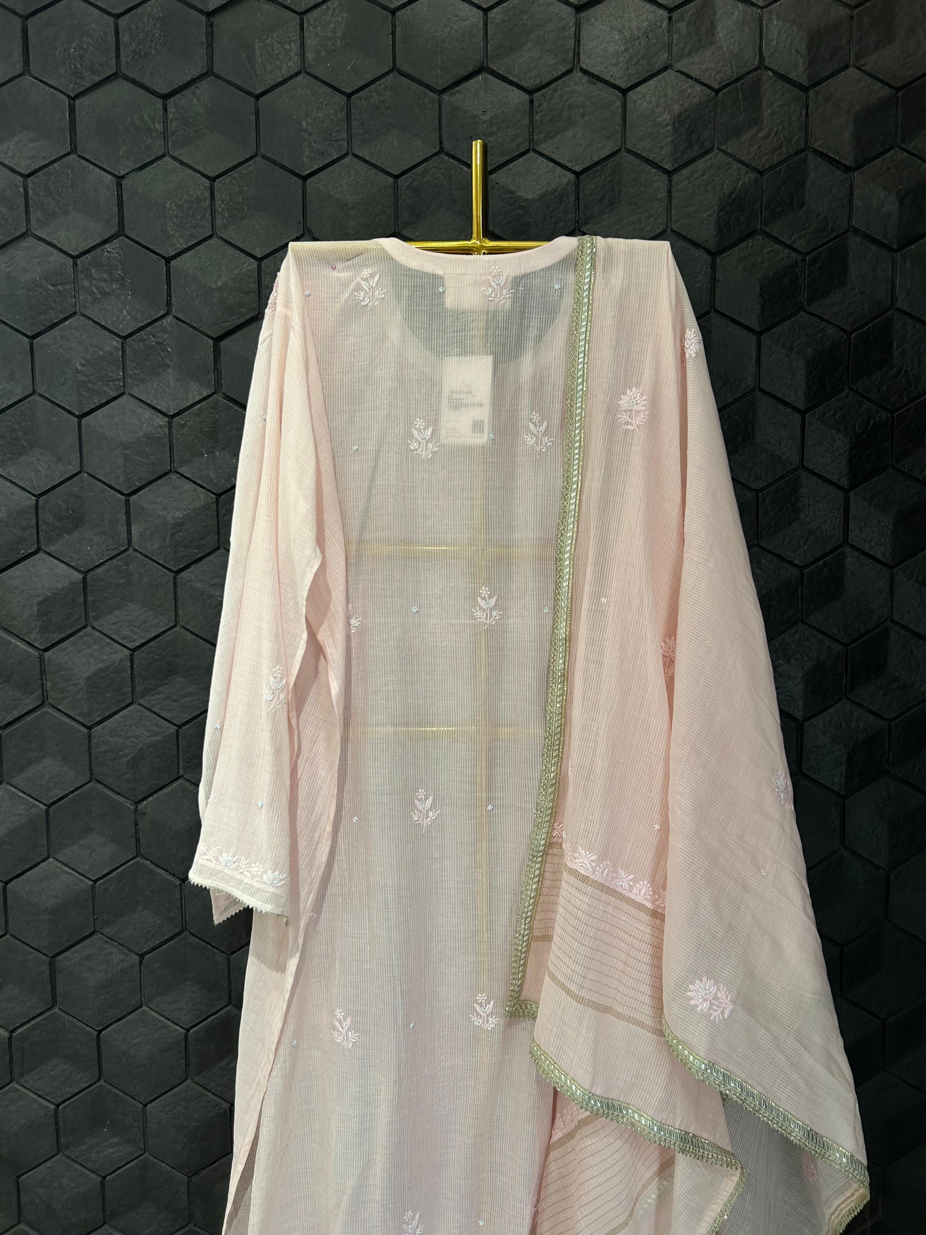 Pink chanderi chikankari kurta set