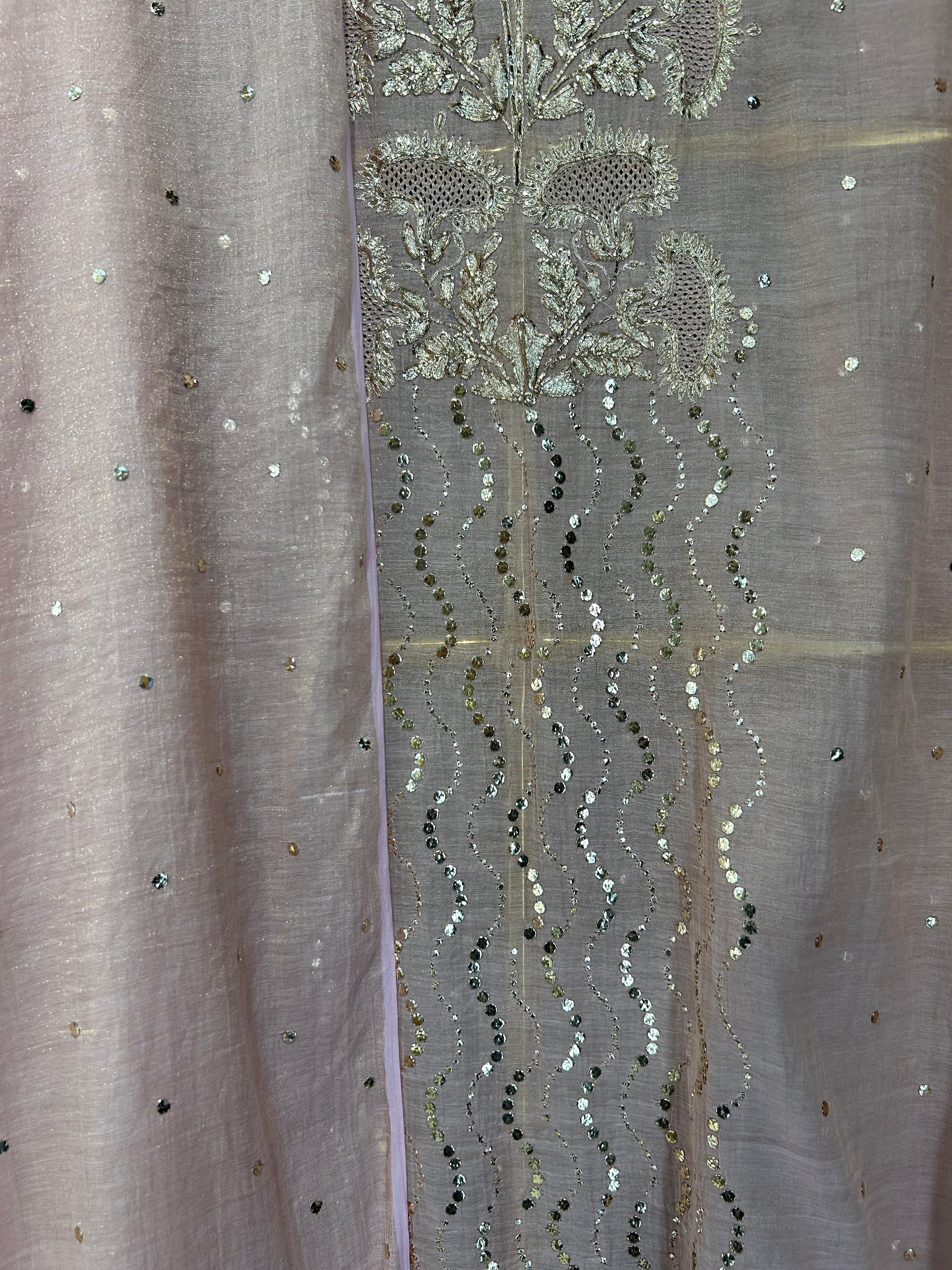 Pink golden tissue chikankari kurta set