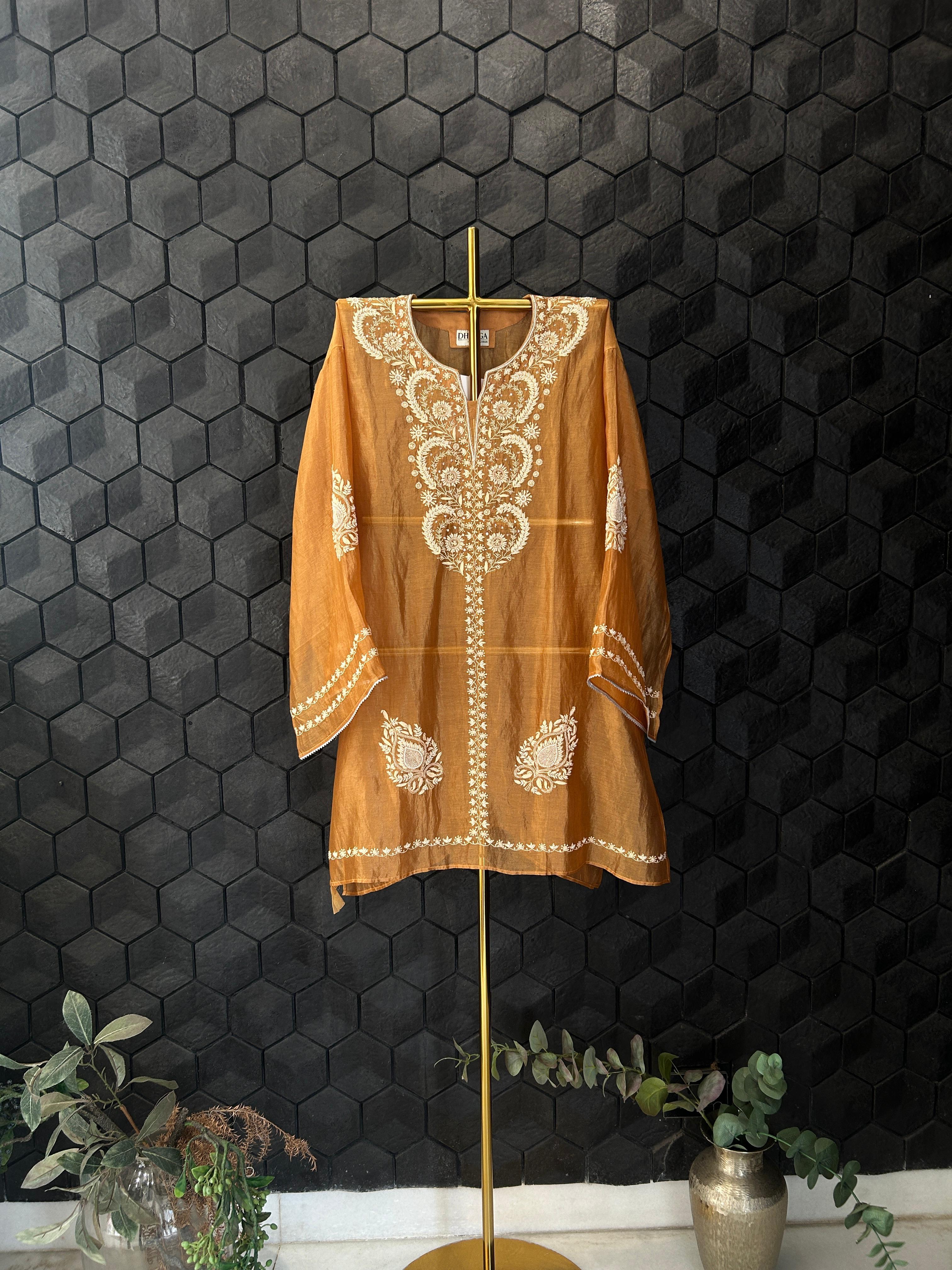 Mustard Striped Tissue Chikankari Co-ord Set