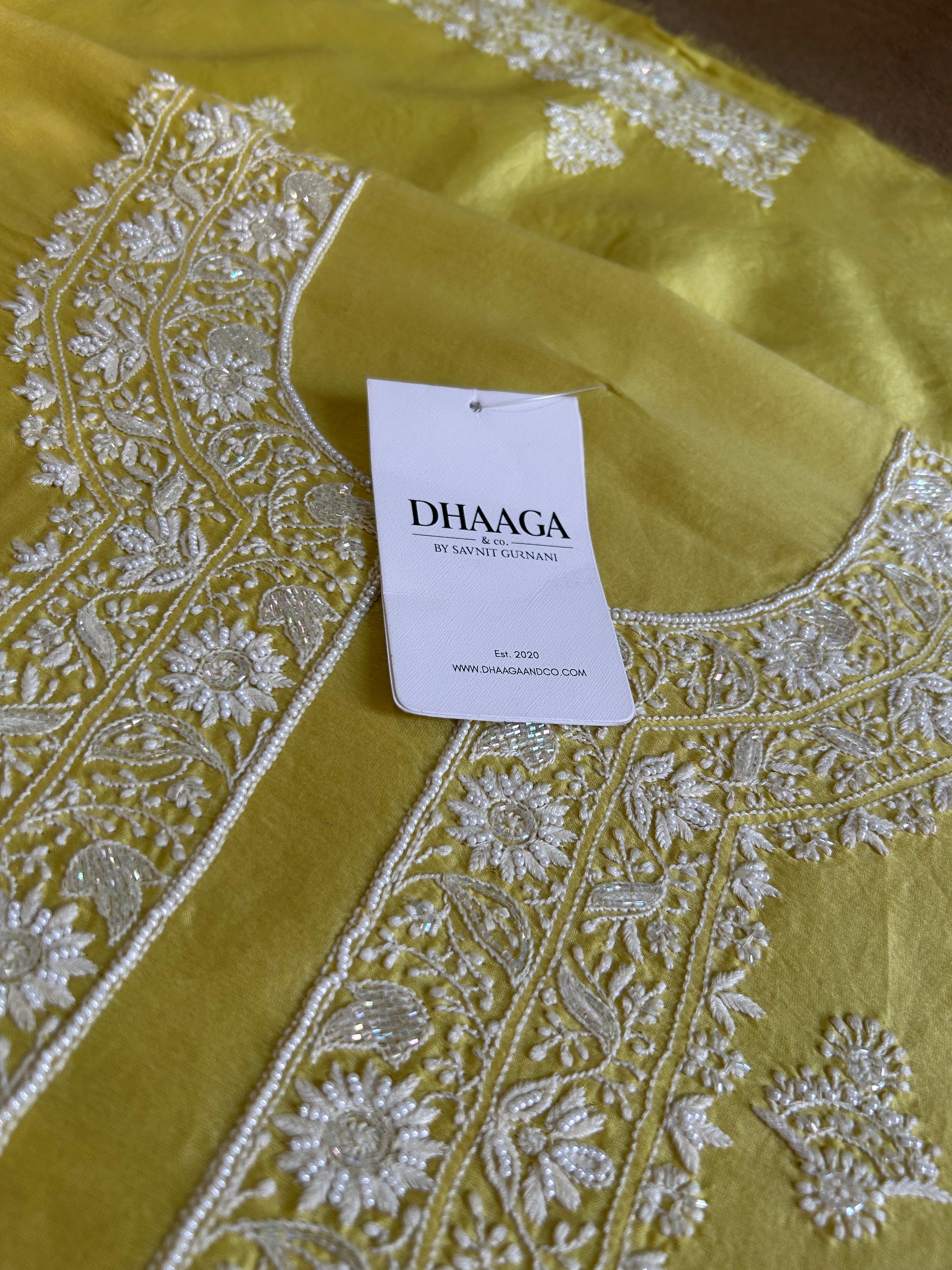 Green Chanderi Chikankari Mens Kurta