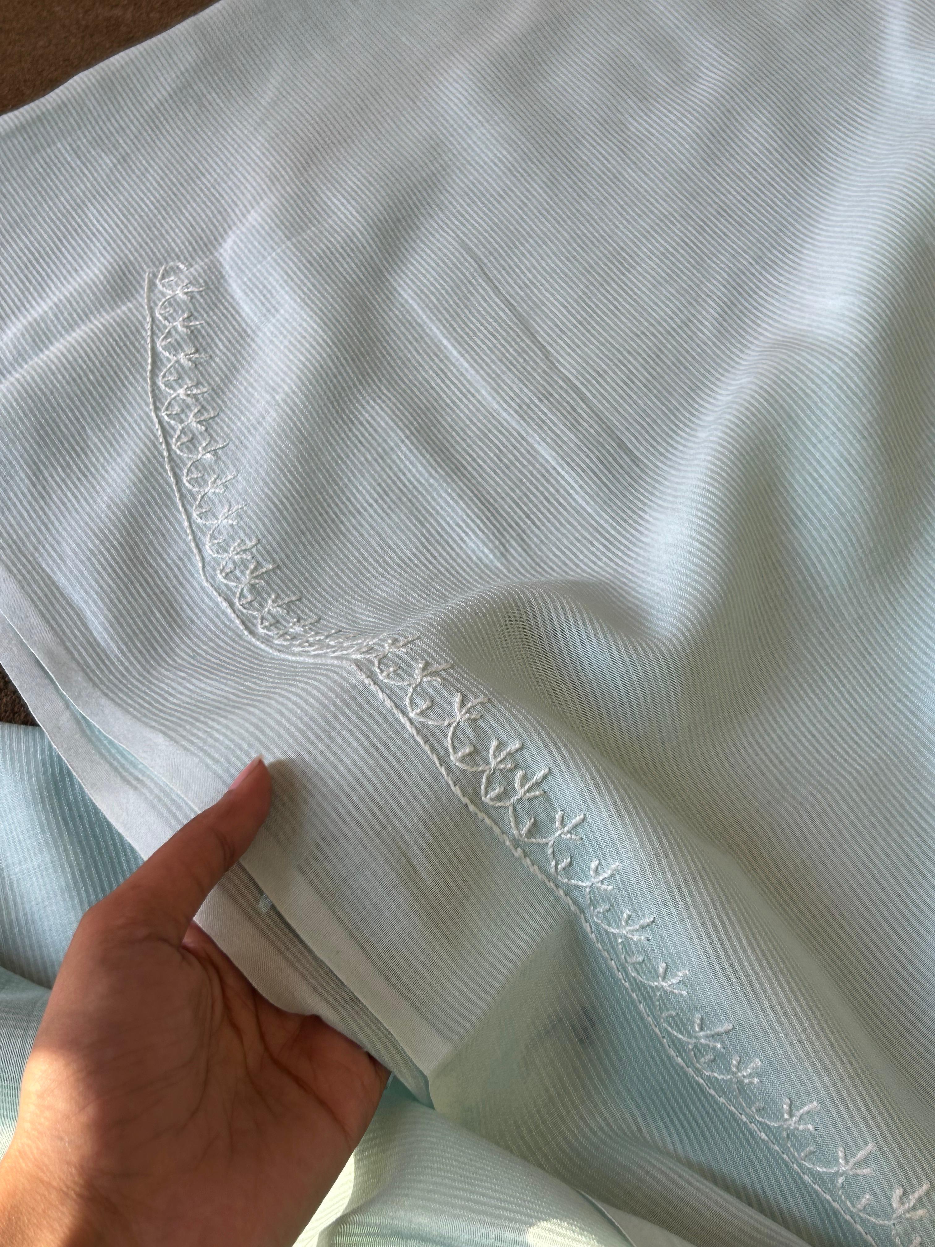 Sea green chanderi chikankari mens kurta