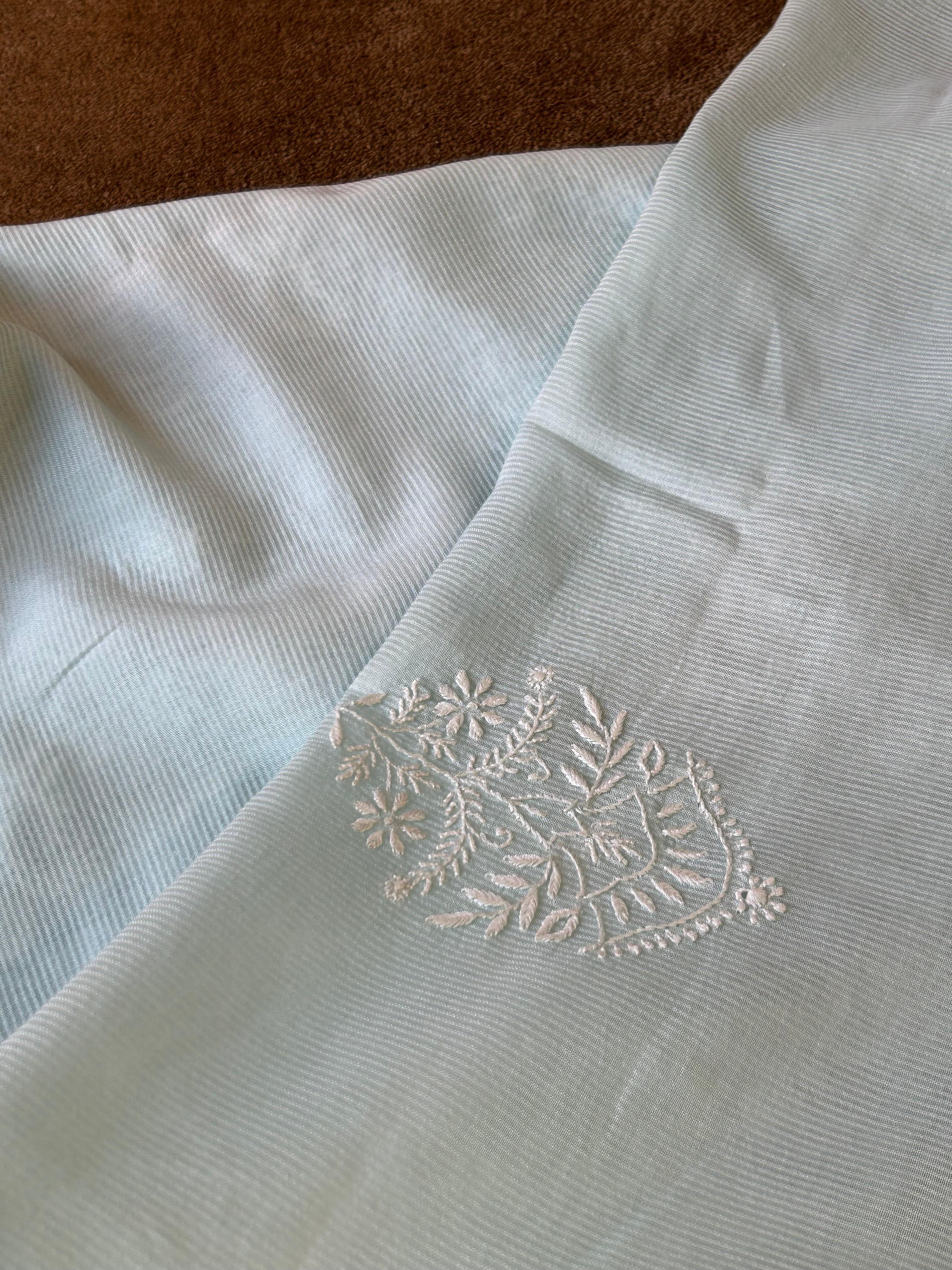 Sea green chanderi chikankari mens kurta