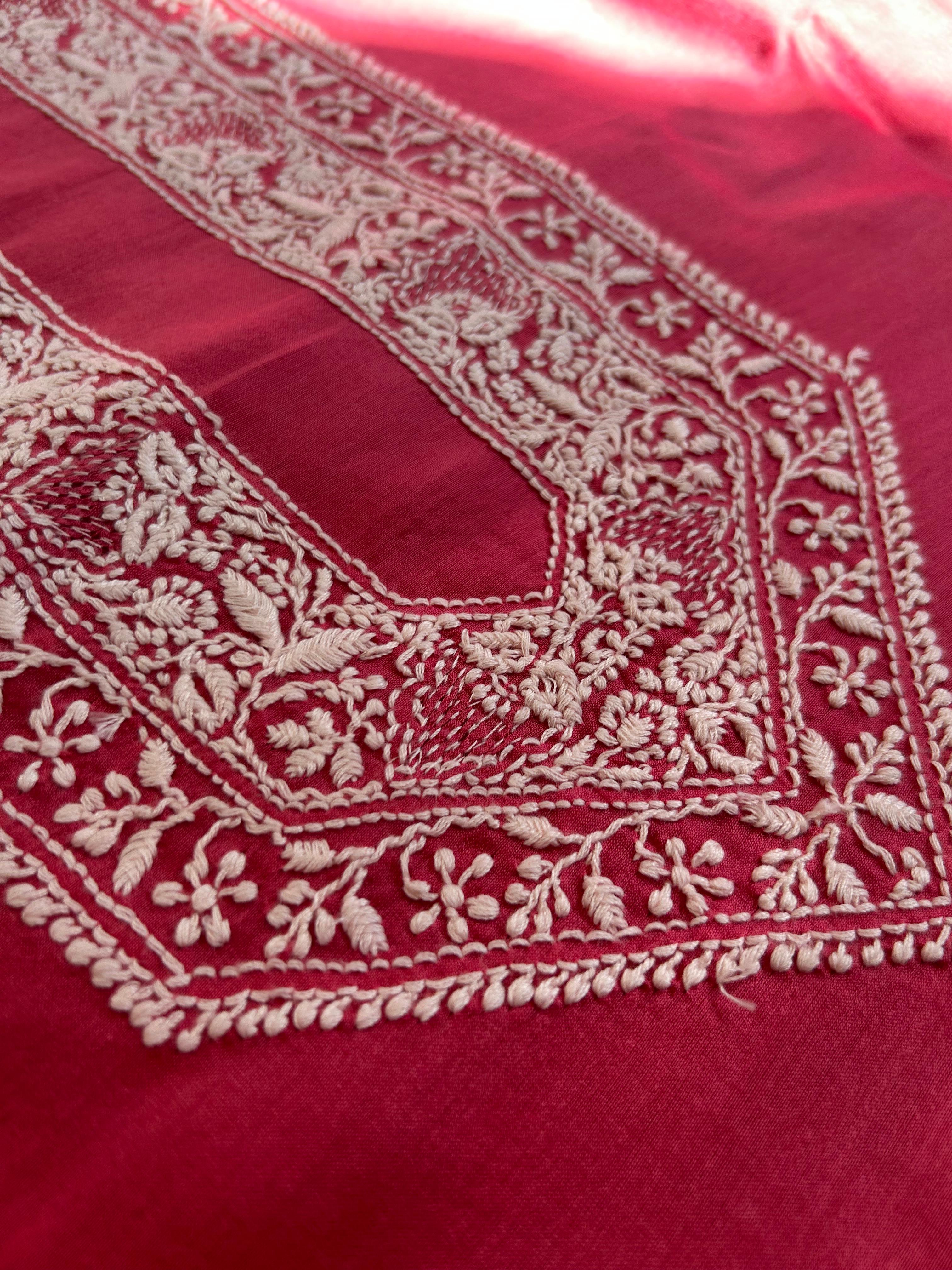 Cherry red chanderi chikankari kurta