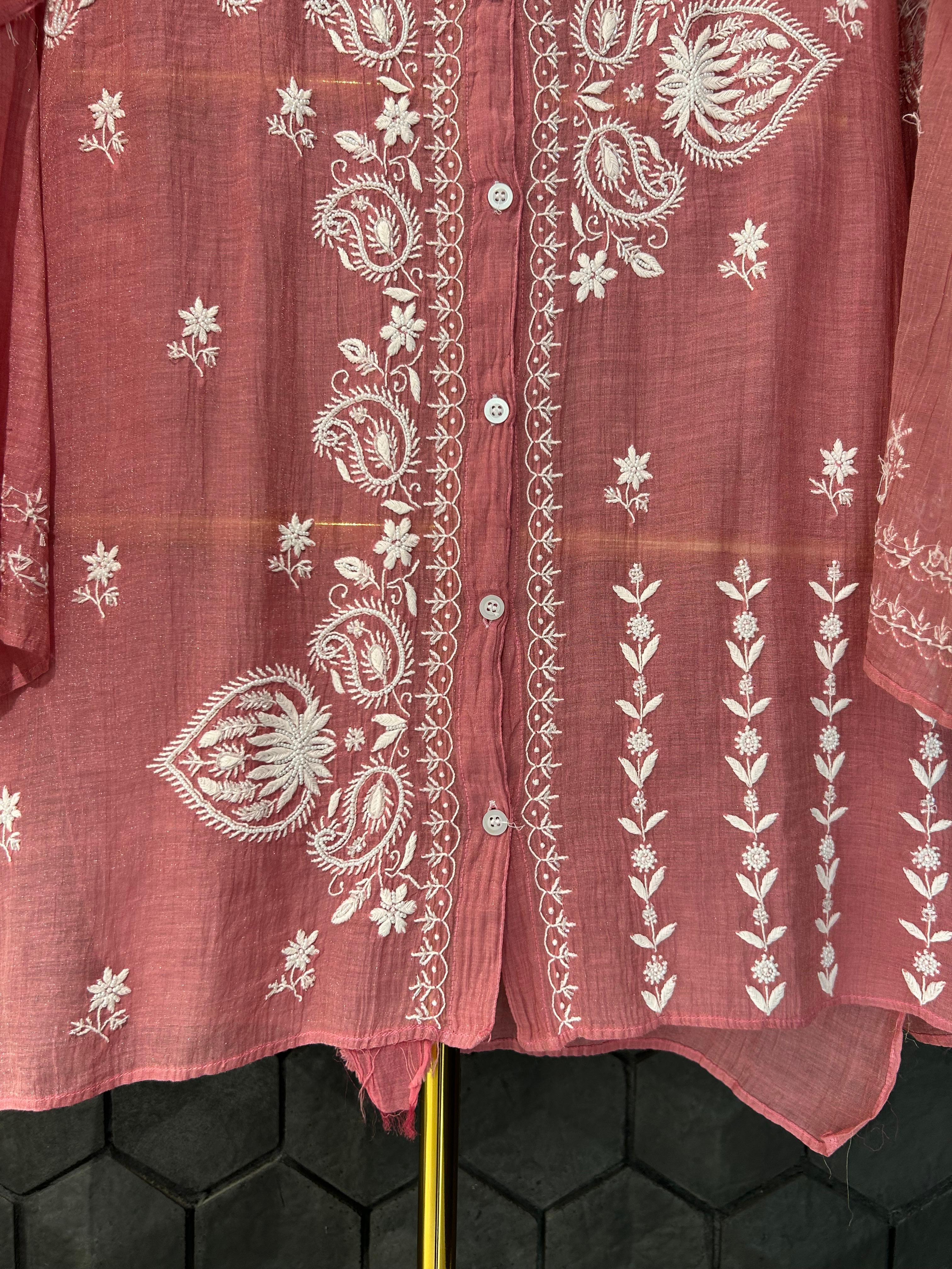 Pink tissue chikankari co-ord set