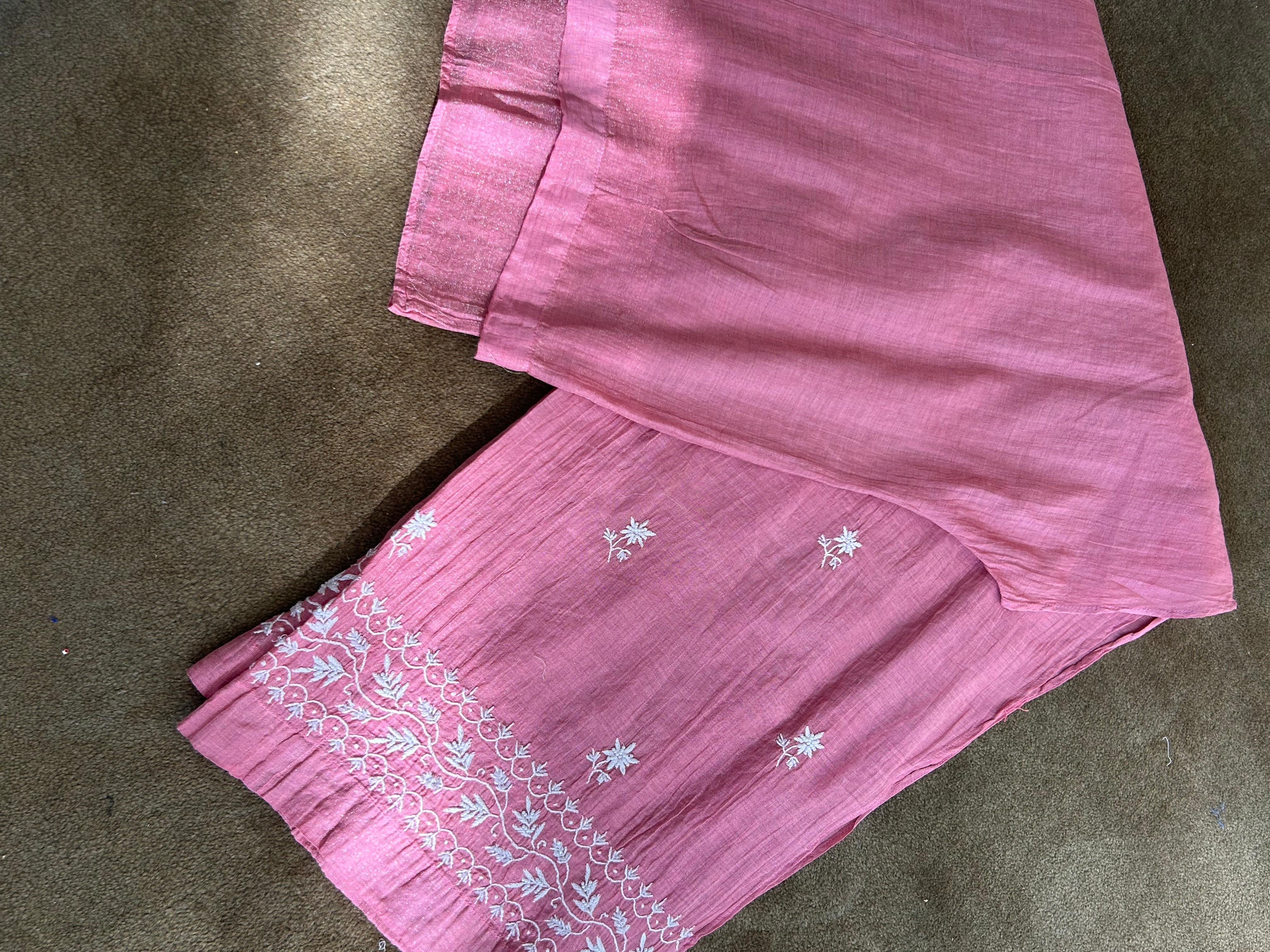 Pink tissue chikankari co-ord set