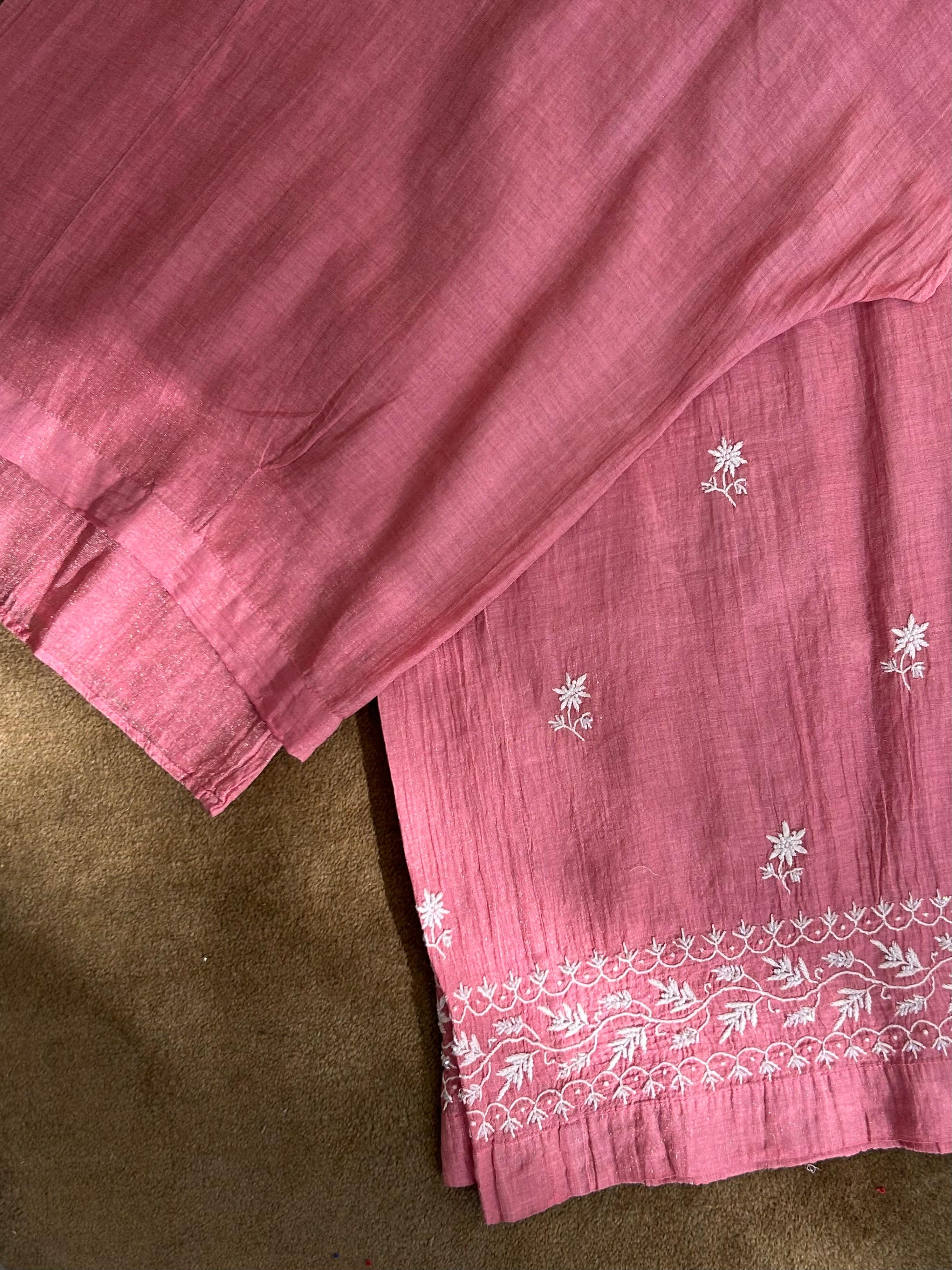 Pink tissue chikankari co-ord set
