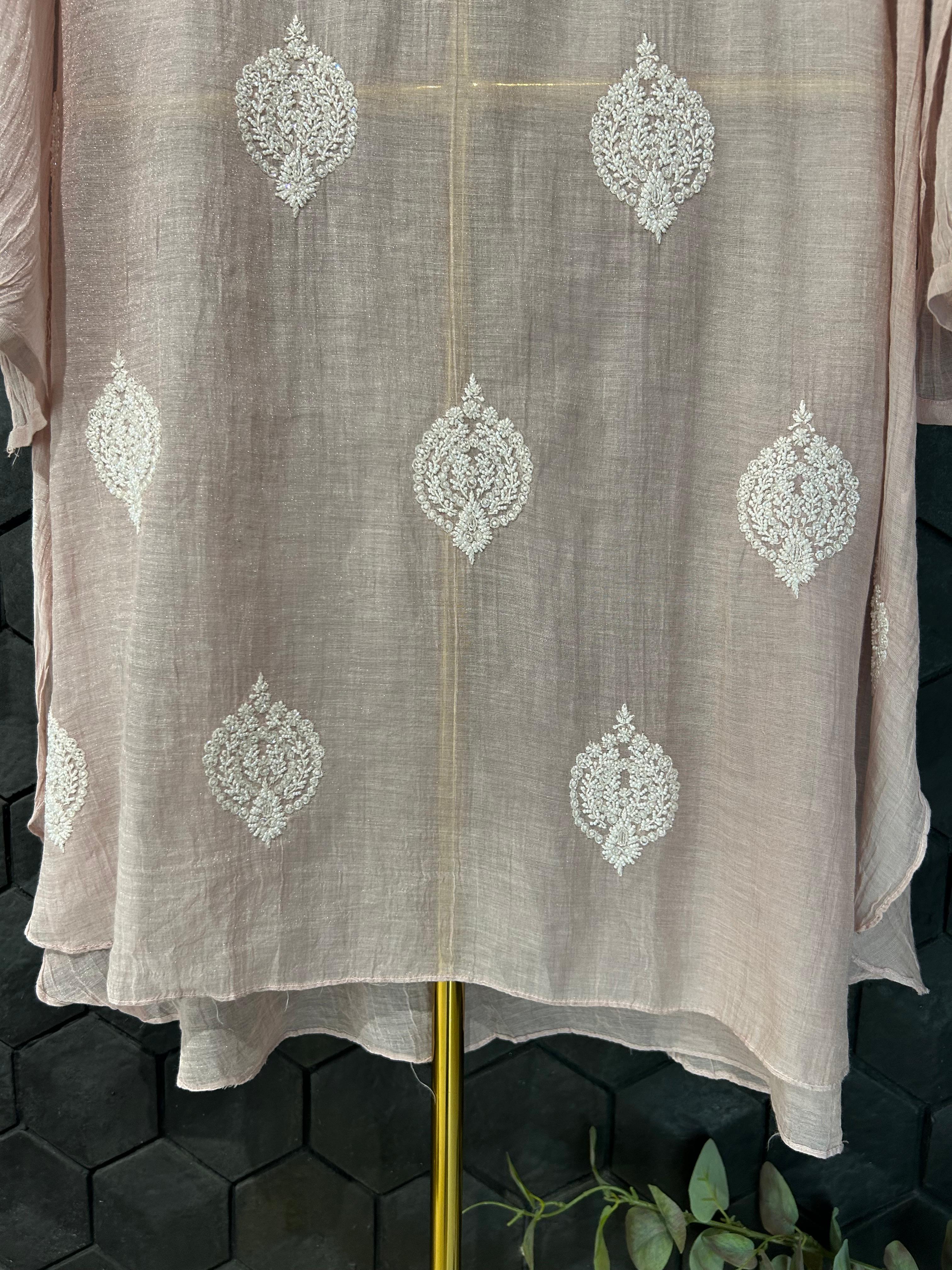 Pink tissue chikankari co-ord set