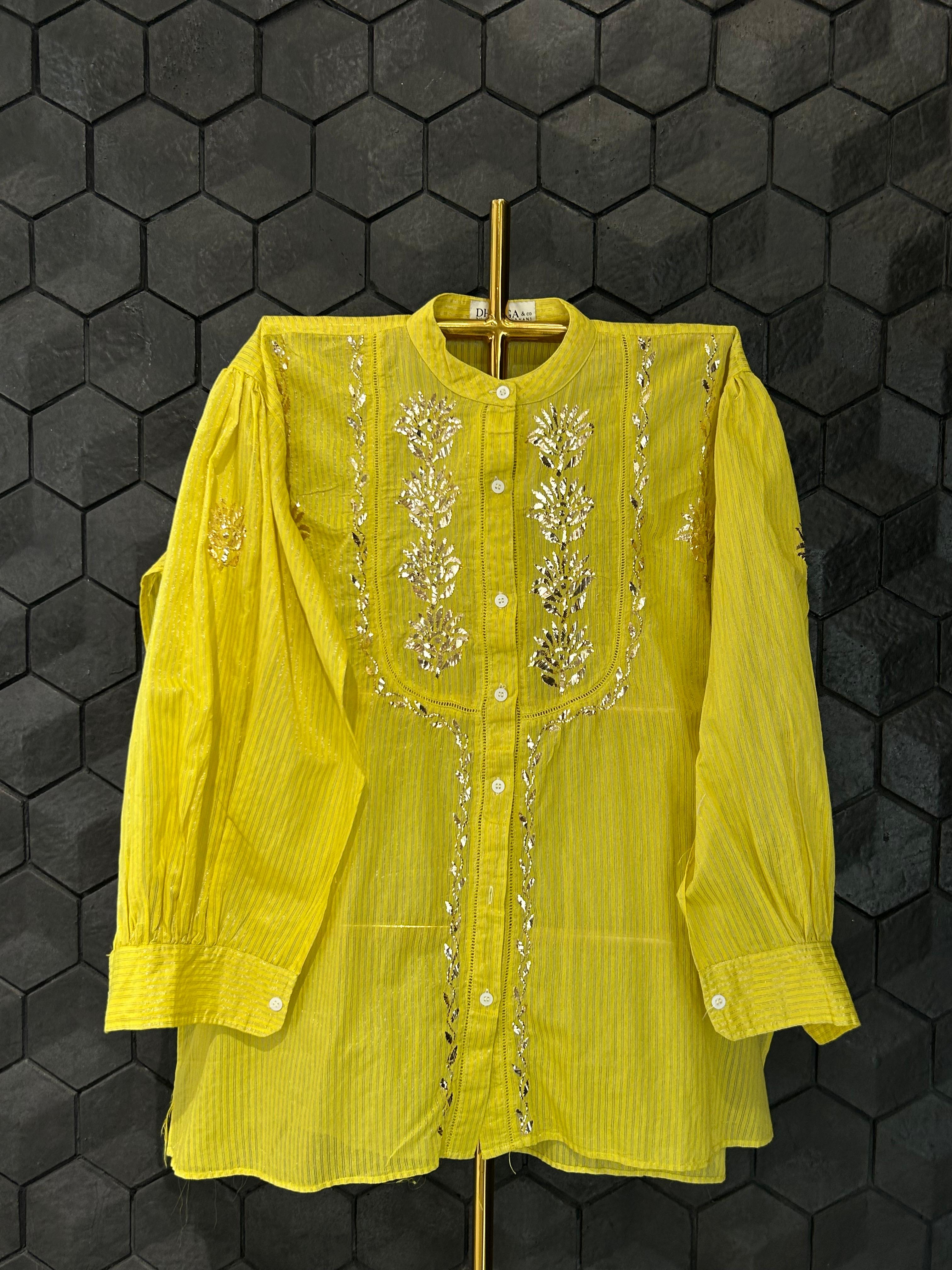 Lime green tissue mukaish co-ord set