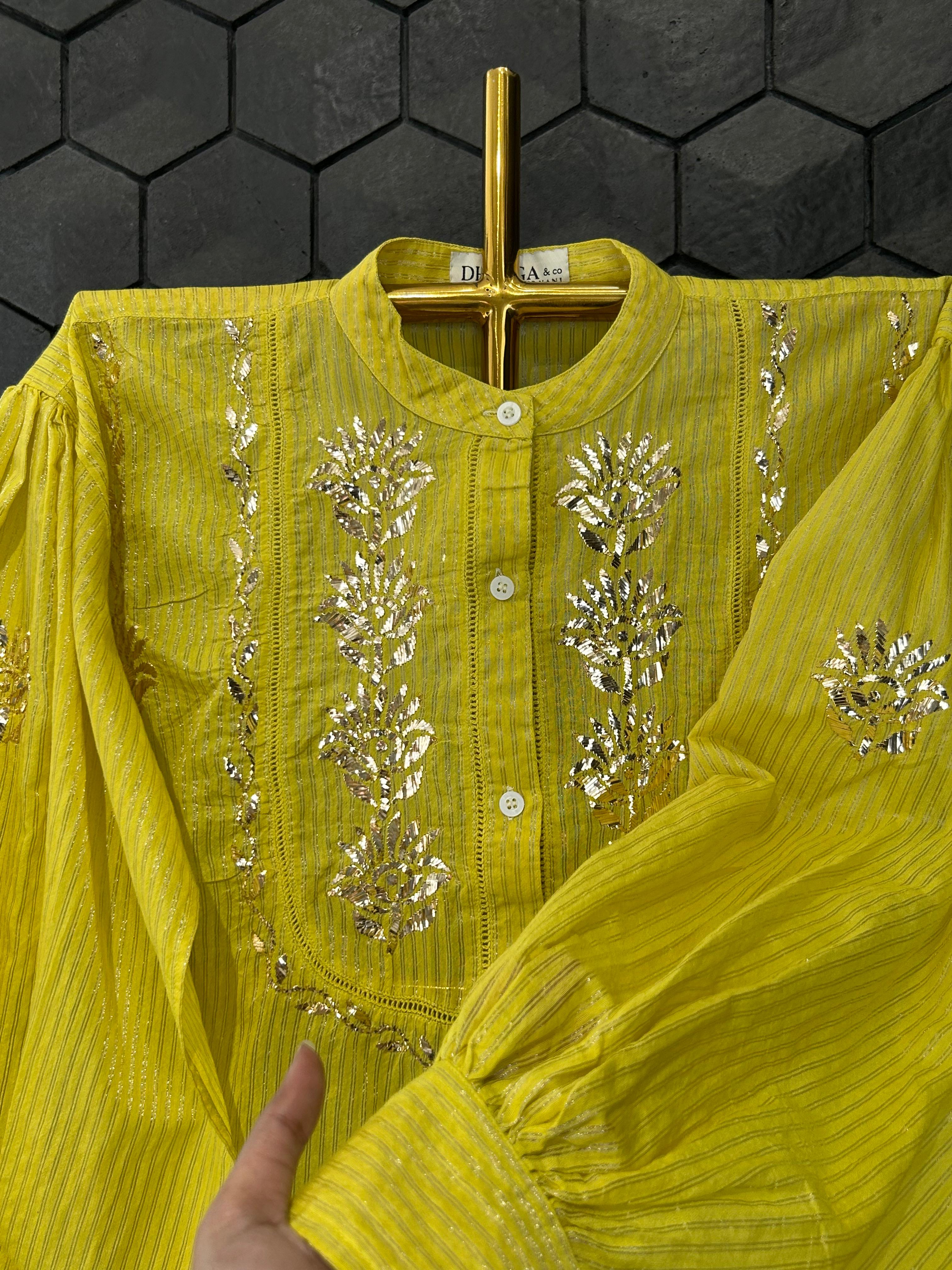 Lime green tissue mukaish co-ord set