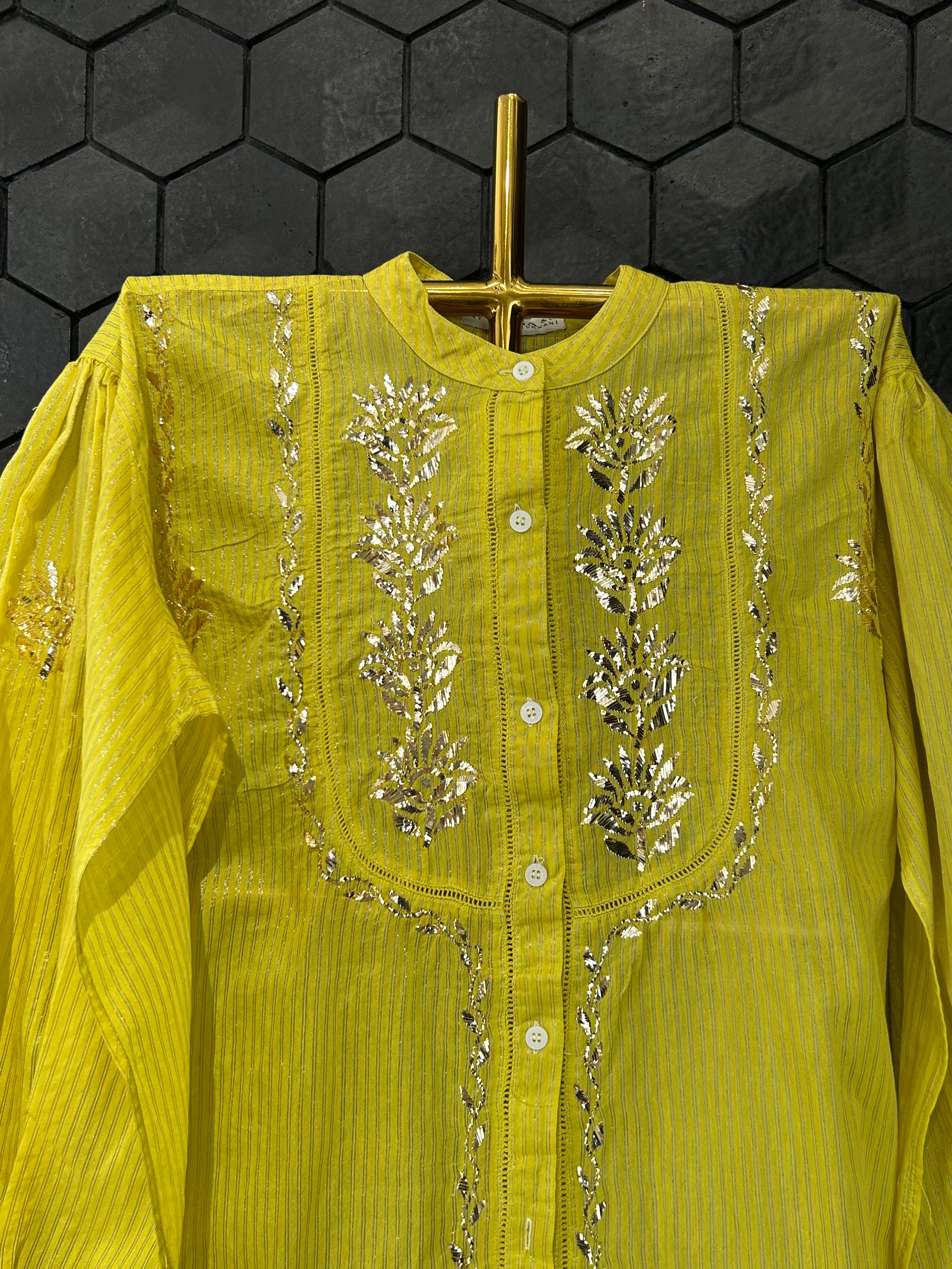 Lime green tissue mukaish co-ord set