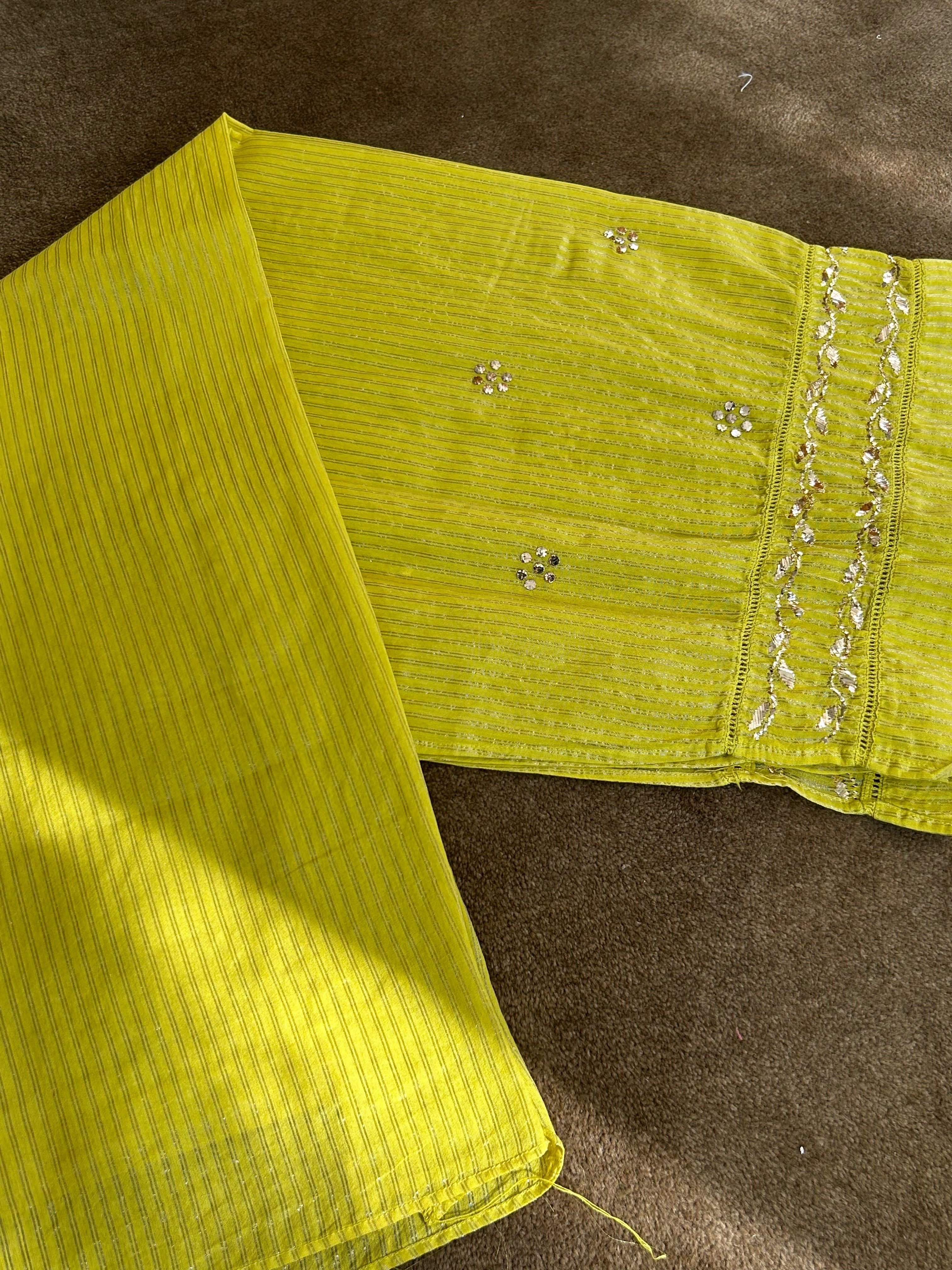 Lime green tissue mukaish co-ord set