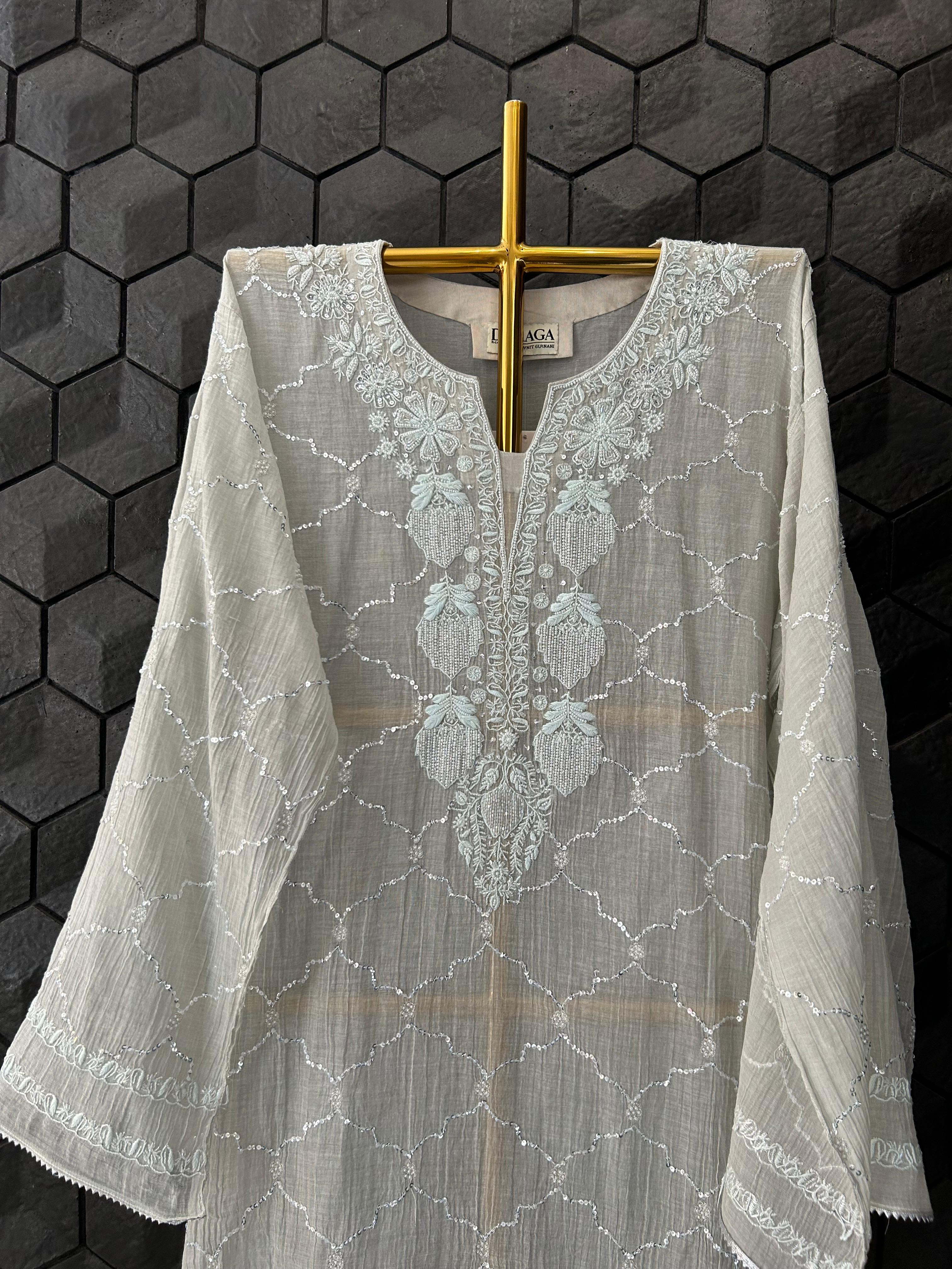 Silver tissue chikankari co-ord set