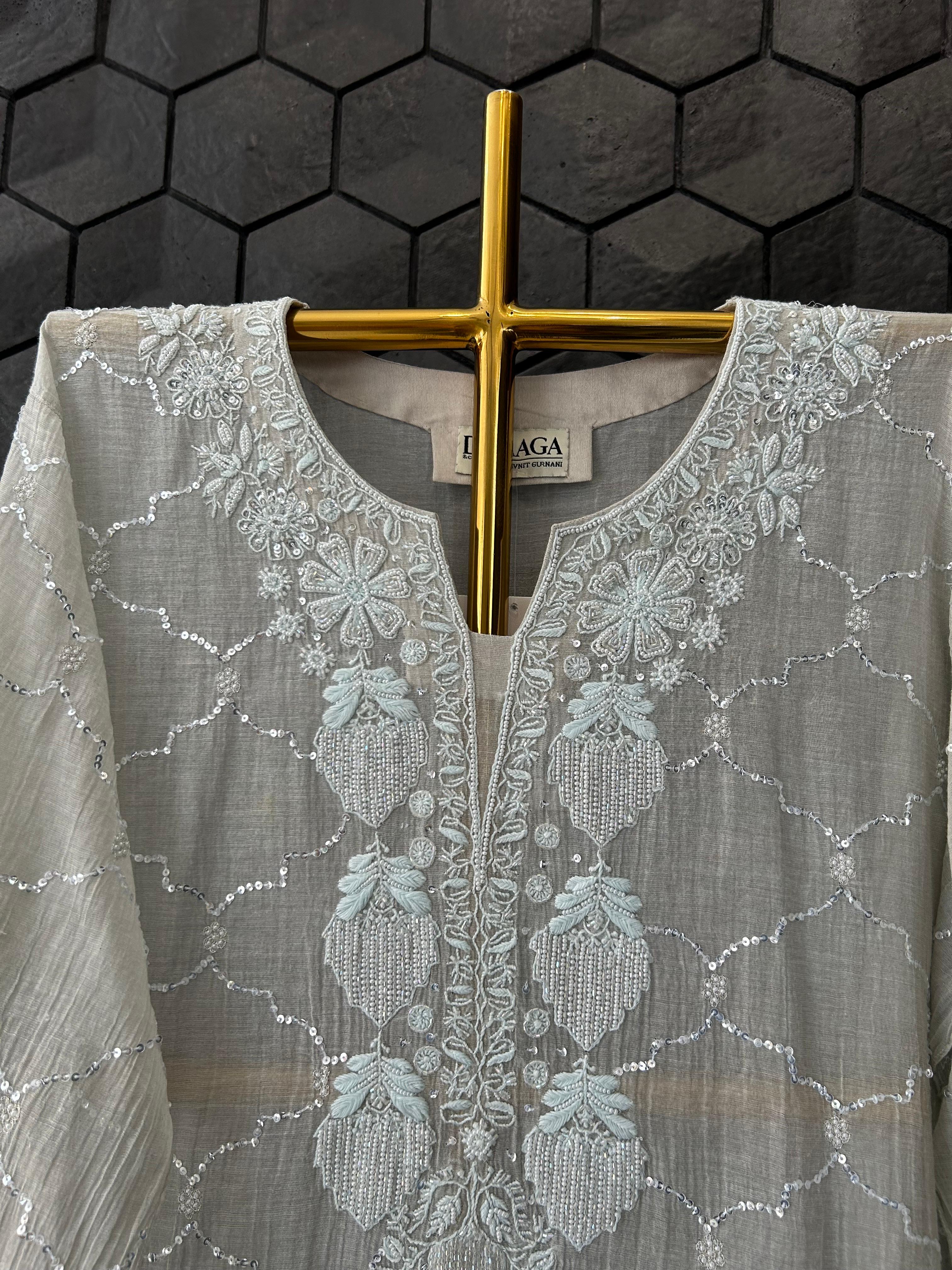 Silver tissue chikankari co-ord set