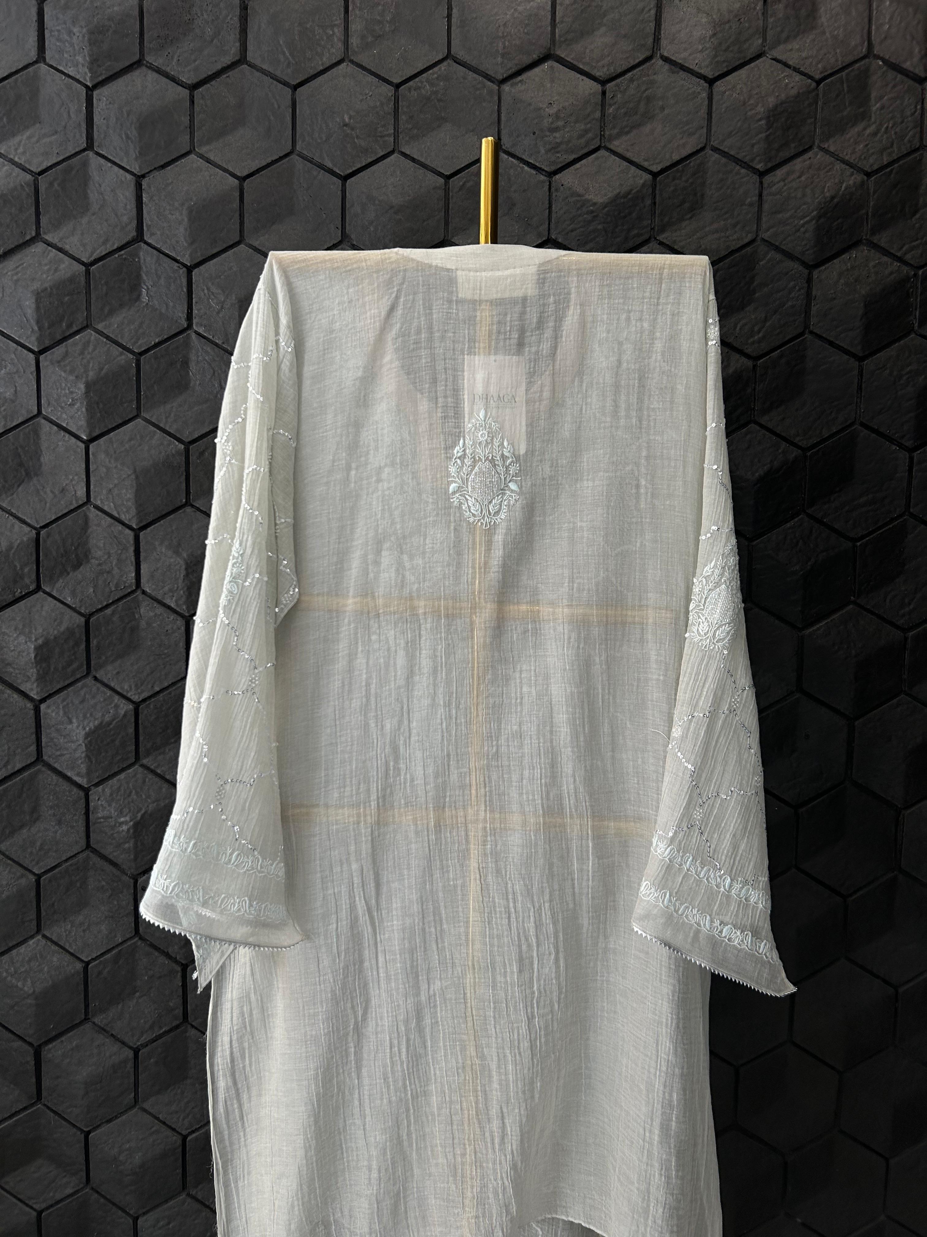 Silver tissue chikankari co-ord set